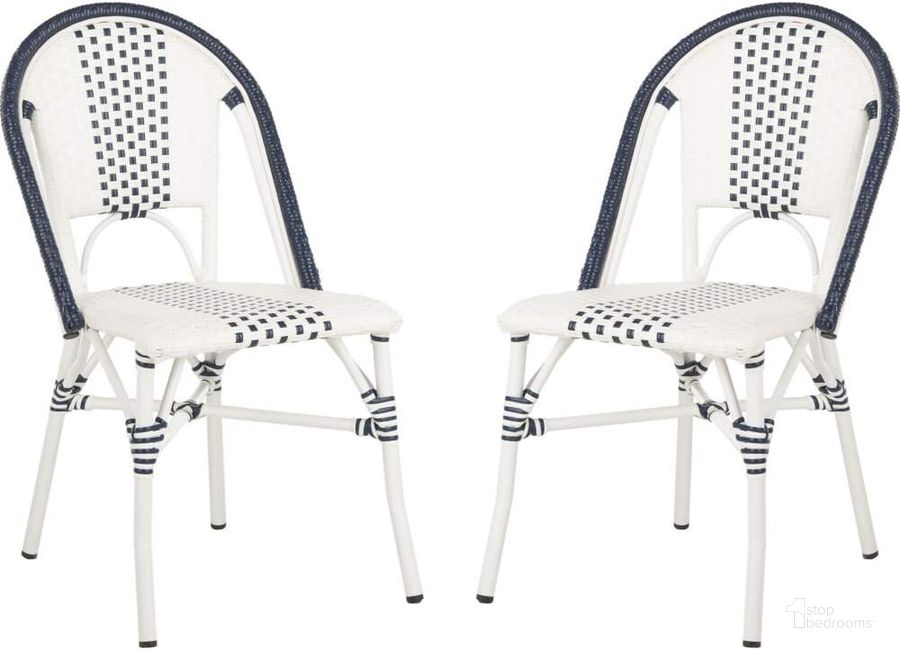 The appearance of Zoya Navy and White Stackable Chair designed by Safavieh in the country / farmhouse interior design. This white navy piece of furniture  was selected by 1StopBedrooms from Safavieh PAT Collection to add a touch of cosiness and style into your home. Sku: PAT4037A-SET2. Product Type: Chair. Material: Aluminium. Image1