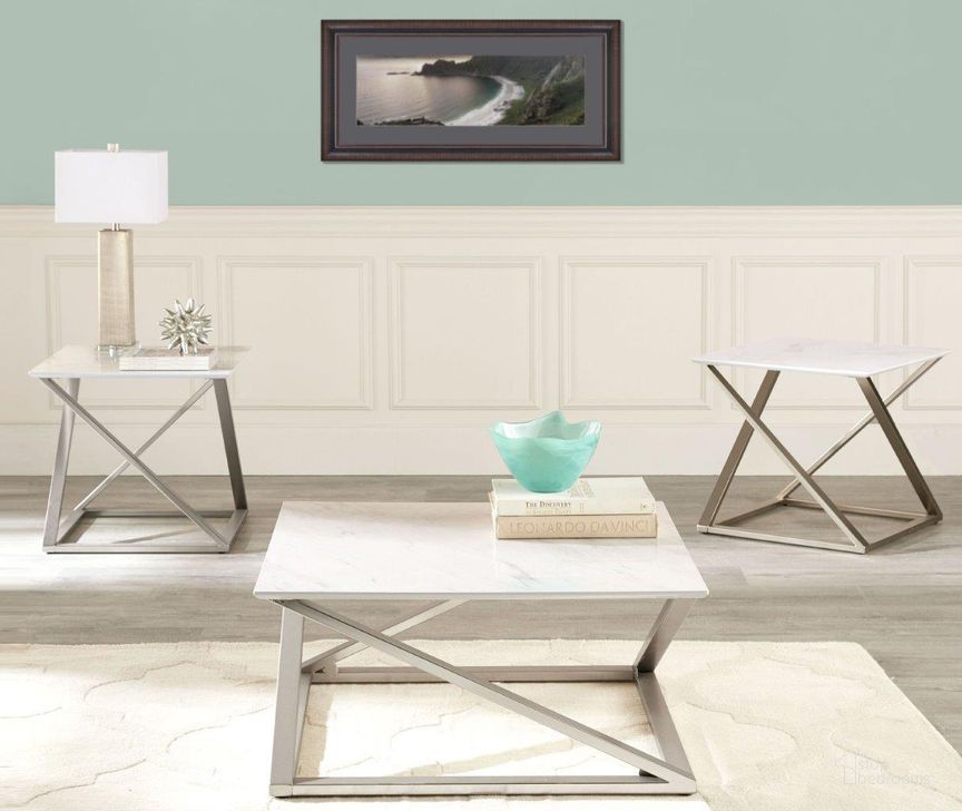 The appearance of Zurich White And Satin Square Occasional Table Set designed by Steve Silver in the transitional interior design. This white piece of furniture  was selected by 1StopBedrooms from Zurich Collection to add a touch of cosiness and style into your home. Sku: ZU100C;ZU100E. Material: MDF. Product Type: Occasional Table Set. Image1