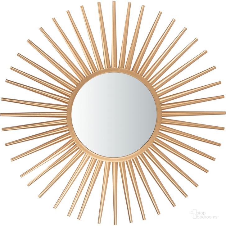 The appearance of Zyla Gold Sunburst Mirror designed by Safavieh in the modern / contemporary interior design. This gold piece of furniture  was selected by 1StopBedrooms from Safavieh MRR Collection to add a touch of cosiness and style into your home. Sku: MRR1029A. Product Type: Mirror. Material: Iron. Image1