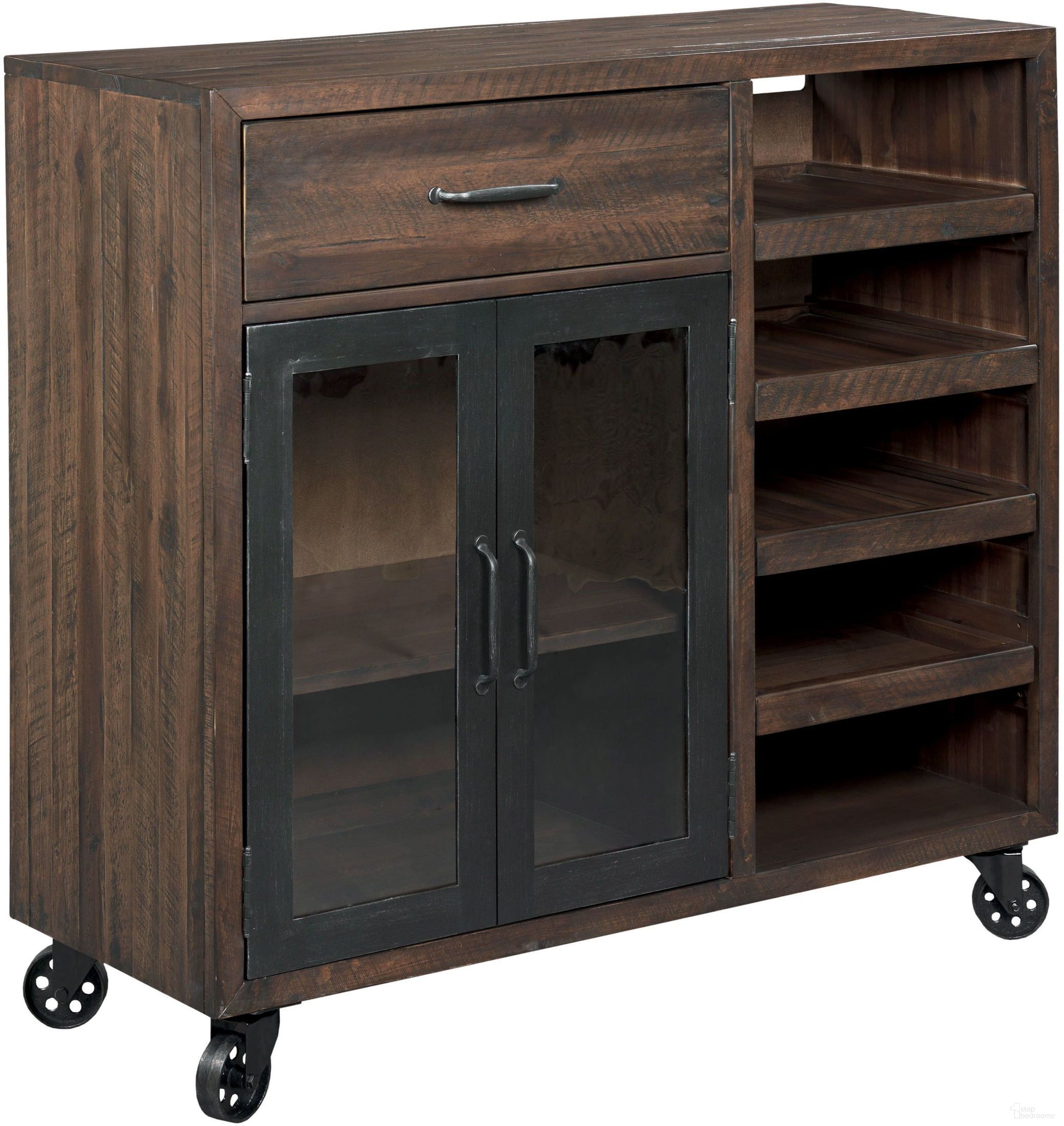 The appearance of Hidden Treasures Brown Bar Trolley designed by Hammary in the traditional interior design. This brown piece of furniture was selected by 1StopBedrooms from Hidden Treasures Collection to add a touch of cosiness and style into your home. Sku: 090-879. Material: Wood.
