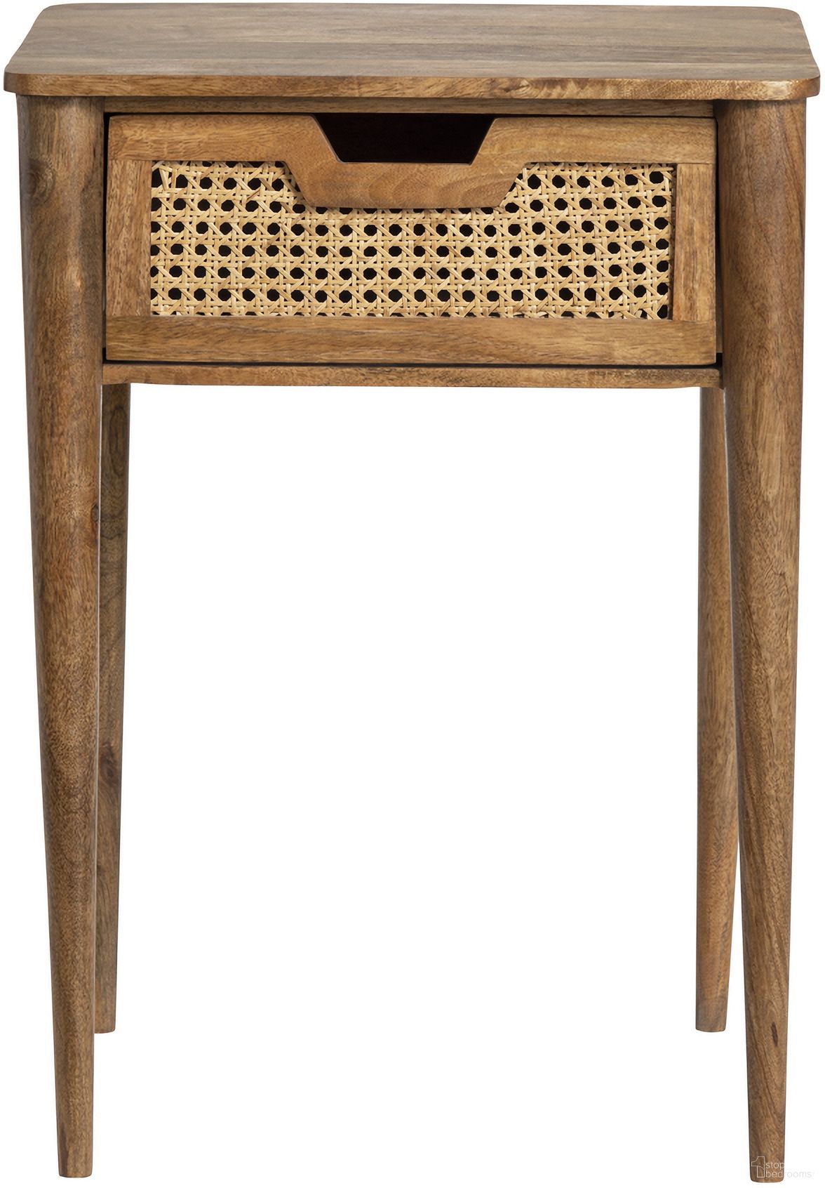 The appearance of 1-Drawer Accent/End Table In Tan and Brown designed by Crestview Collection in the transitional interior design. This tan/brown piece of furniture  was selected by 1StopBedrooms from  to add a touch of cosiness and style into your home. Sku: CVFNR4228. Material: Solid Wood.