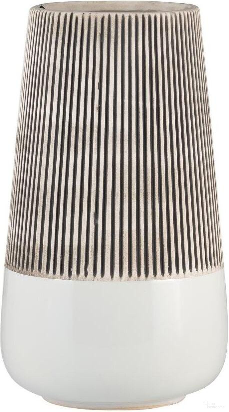 10 Inch Ridged Vase In Ivory
