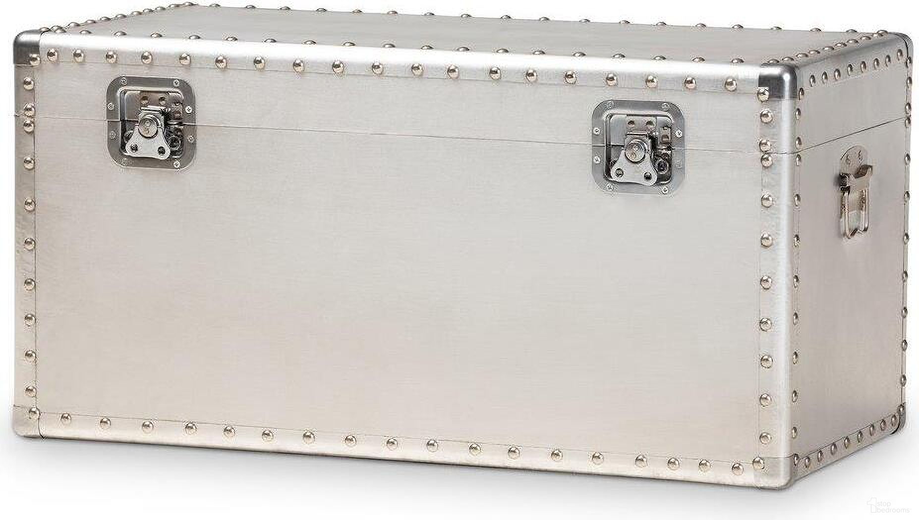 Serge French Industrial Silver Metal Storage Trunk