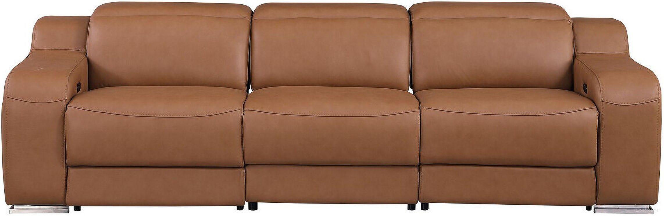 103 Inch Italian Leather Reclining USB Sofa In Chestnut