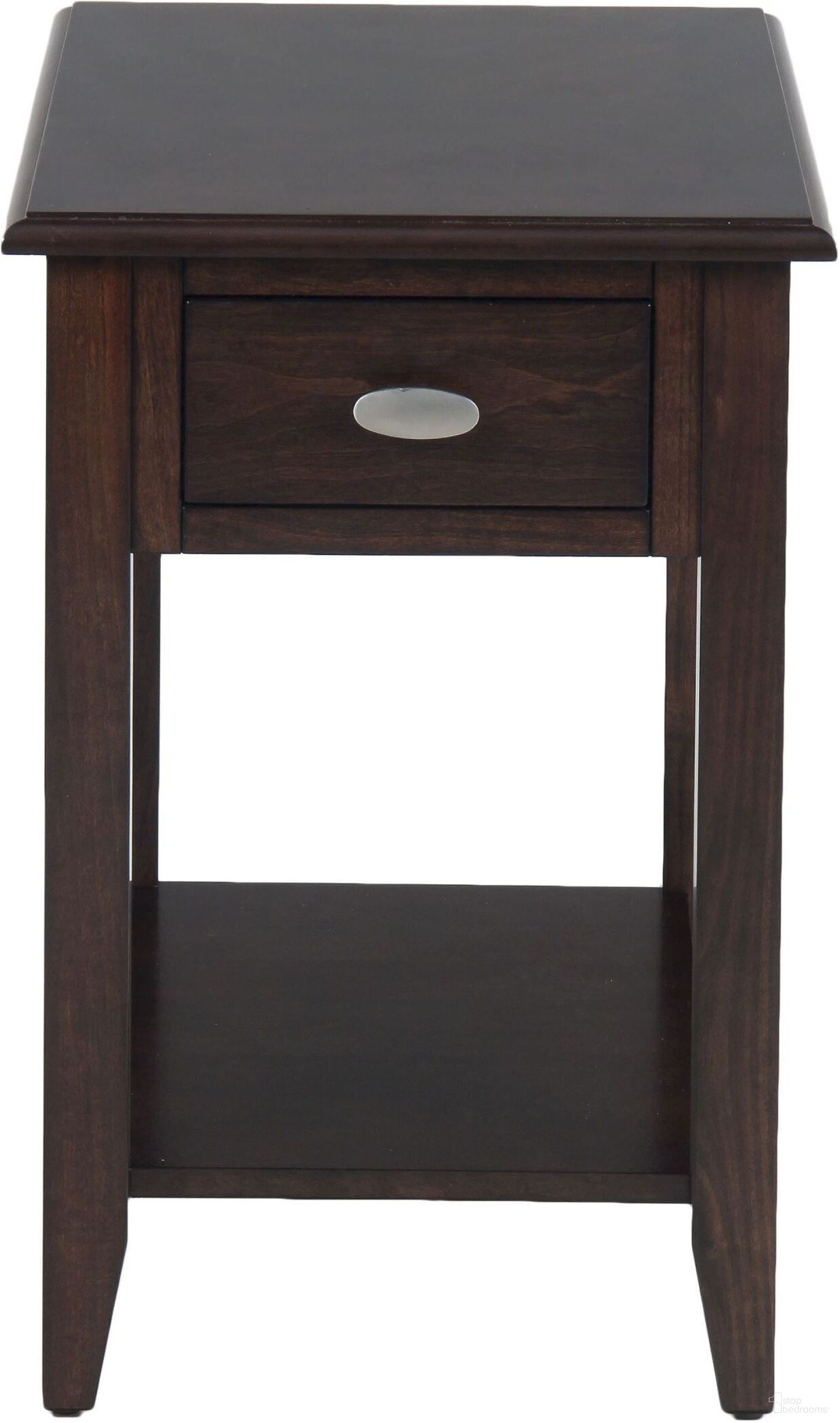 The appearance of Nash Merlot Warm Chairside Table In Merlot designed by Jofran in the transitional interior design. This merlot piece of furniture was selected by 1StopBedrooms from Nash Collection to add a touch of cosiness and style into your home. Sku: 1030-7. Material: MDF.
