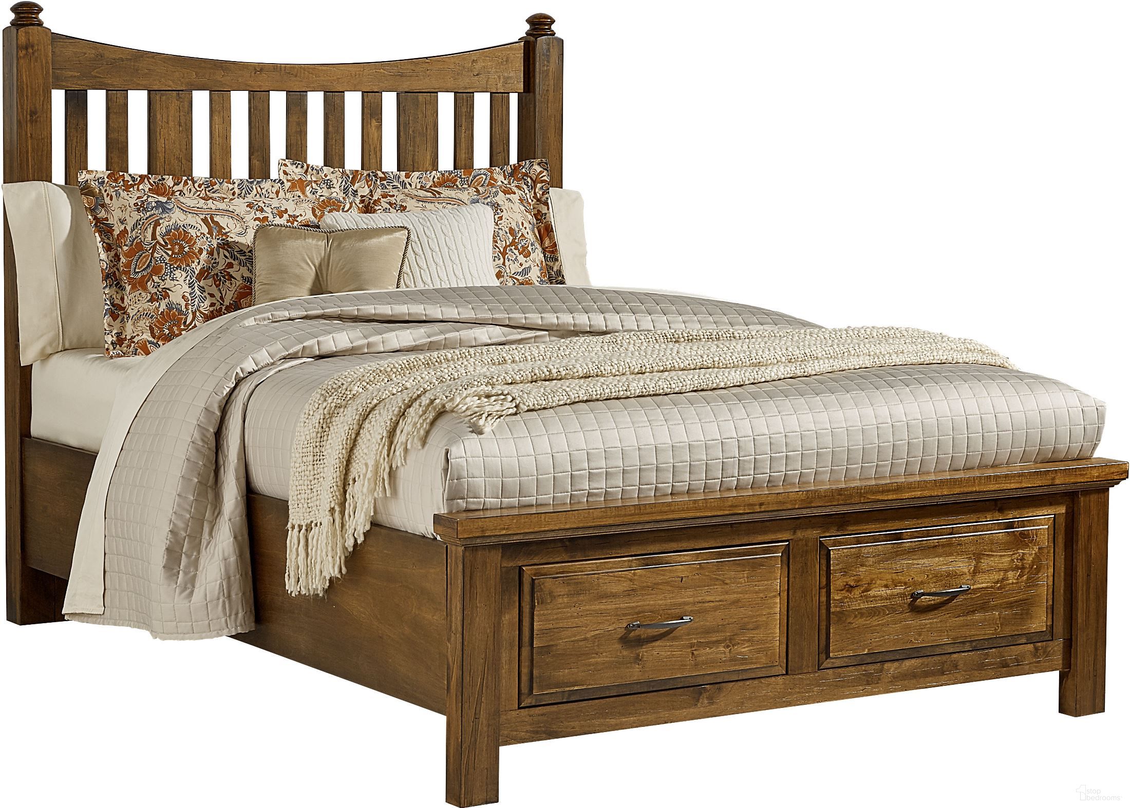 The appearance of Maple Road Antique Amish Queen Poster Storage Bed designed by Artisan & Post in the rustic / southwestern interior design. This antique piece of furniture was selected by 1StopBedrooms from Maple Road Collection to add a touch of cosiness and style into your home. Sku: 118-558;118-050B;118-502;AP-555T. Bed Type: Storage Bed. Bed Size: Queen. Material: Maple.