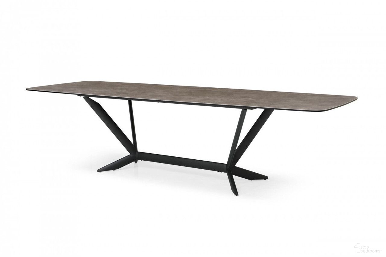 The appearance of 118 Inch Ceramic and Metal Trestle Base Dining Table In Gray and Black designed by Homeroots in the modern / contemporary interior design. This gray and black piece of furniture  was selected by 1StopBedrooms from  to add a touch of cosiness and style into your home. Sku: 487876. Table Base Style: Trestle. Material: Ceramic. Table Top Shape: Rectangular. Size: 39" x 118".