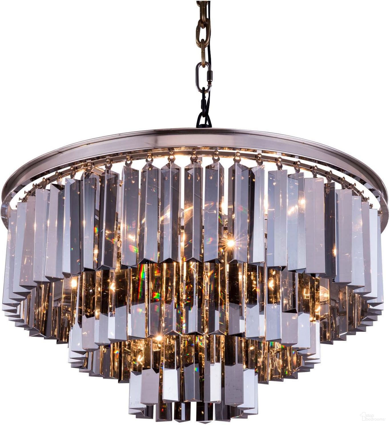 The appearance of Sydney 26" Polished nickel 9 Light Chandelier With Silver Shade Royal Cut Crystal Trim designed by Elegant Lighting in the glam interior design. This silver piece of furniture was selected by 1StopBedrooms from Sydney Collection to add a touch of cosiness and style into your home. Sku: 1201D26PN-SS/RC. Material: Steel.