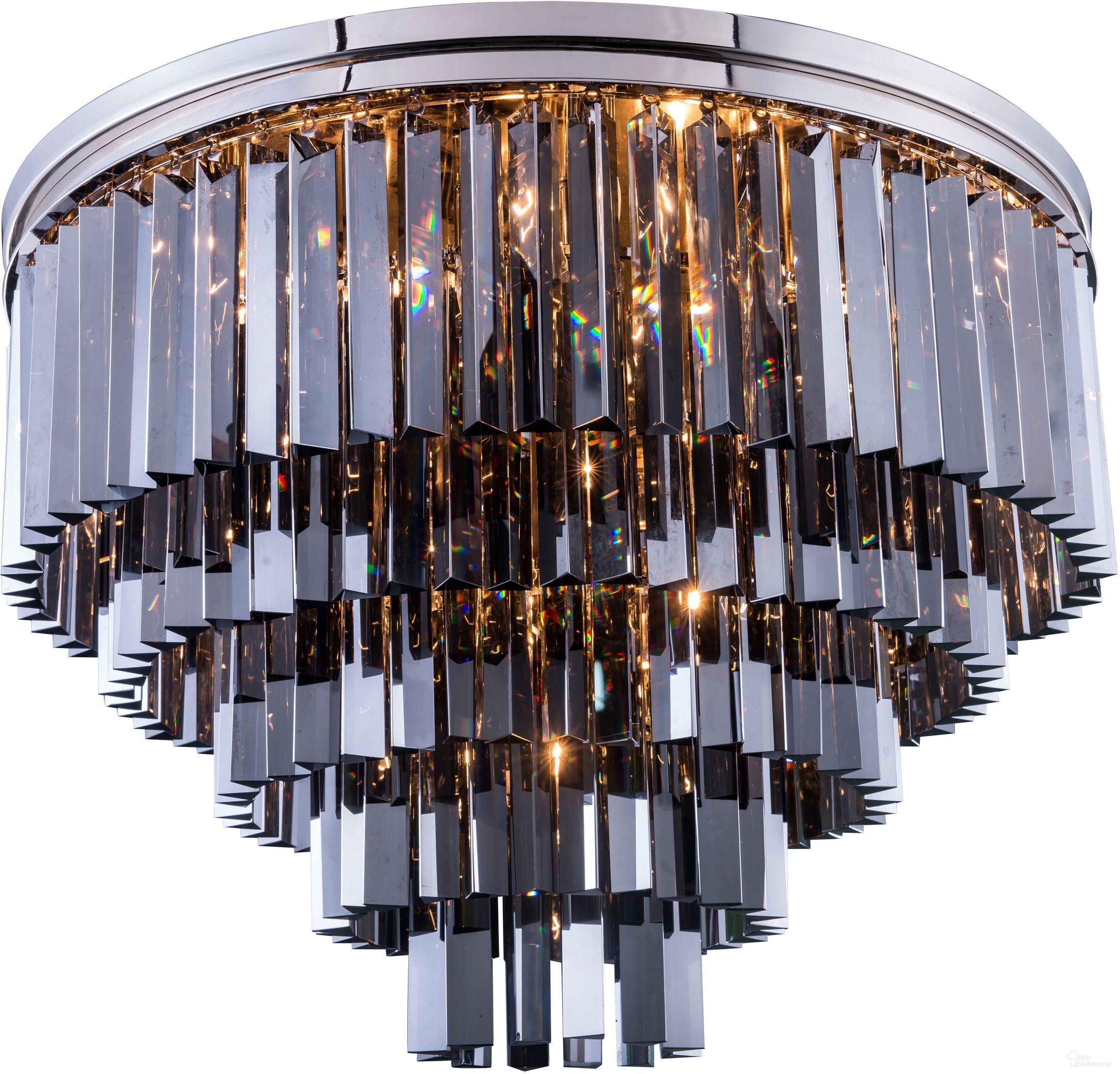 The appearance of Sydney 32" Polished nickel 17 Light Flush Mount With Silver Shade Royal Cut Crystal Trim designed by Elegant Lighting in the transitional interior design. This silver piece of furniture  was selected by 1StopBedrooms from Sydney Collection to add a touch of cosiness and style into your home. Sku: 1201F32PN-SS/RC. Material: Steel.