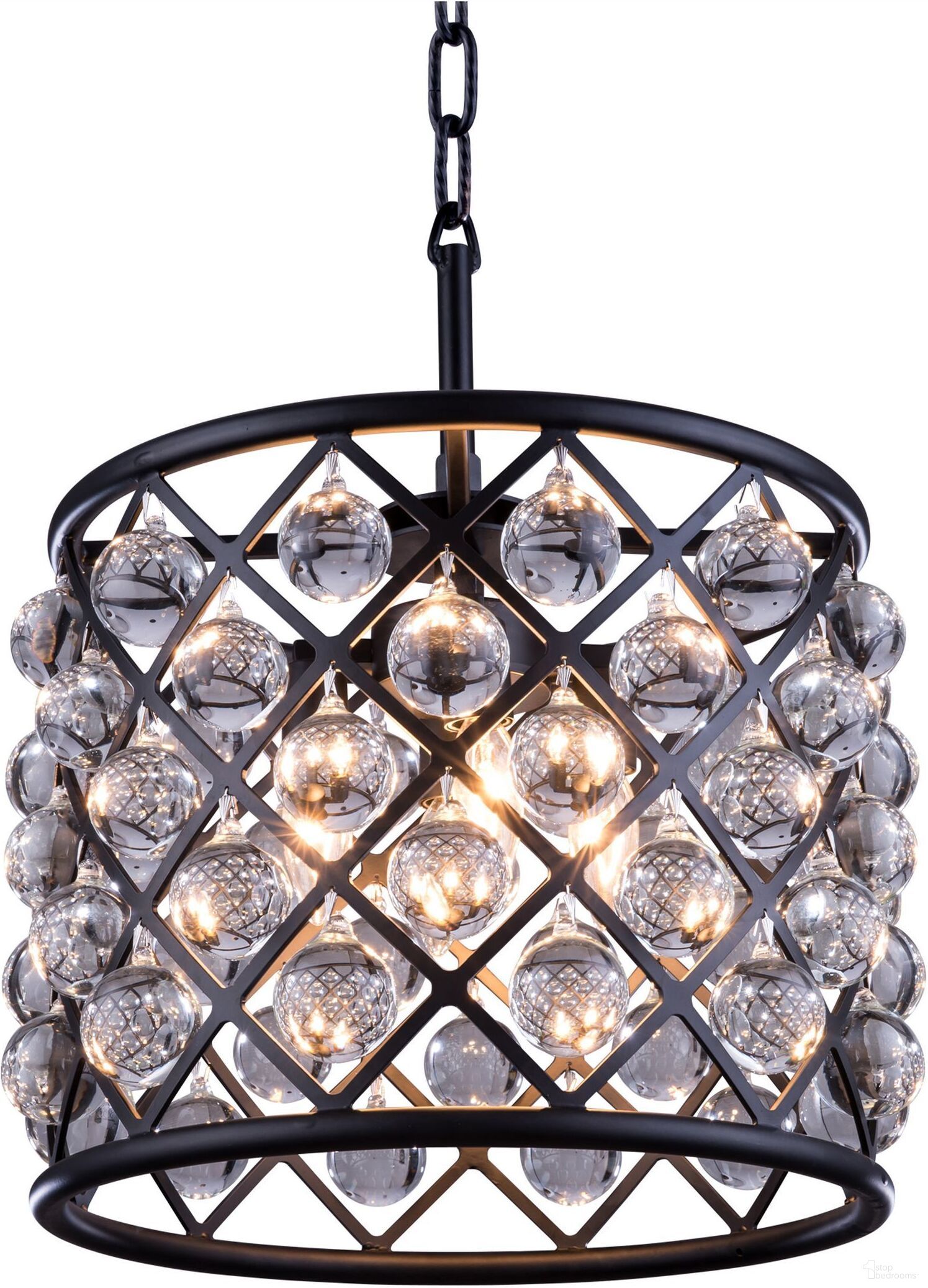 The appearance of Madison 14" Matte Black 3 Light Pendant Royal Cut Crystal Trim designed by Elegant Lighting in the glam interior design. This black piece of furniture was selected by 1StopBedrooms from Madison Collection to add a touch of cosiness and style into your home. Sku: 1204D14MB/RC. Material: Steel.