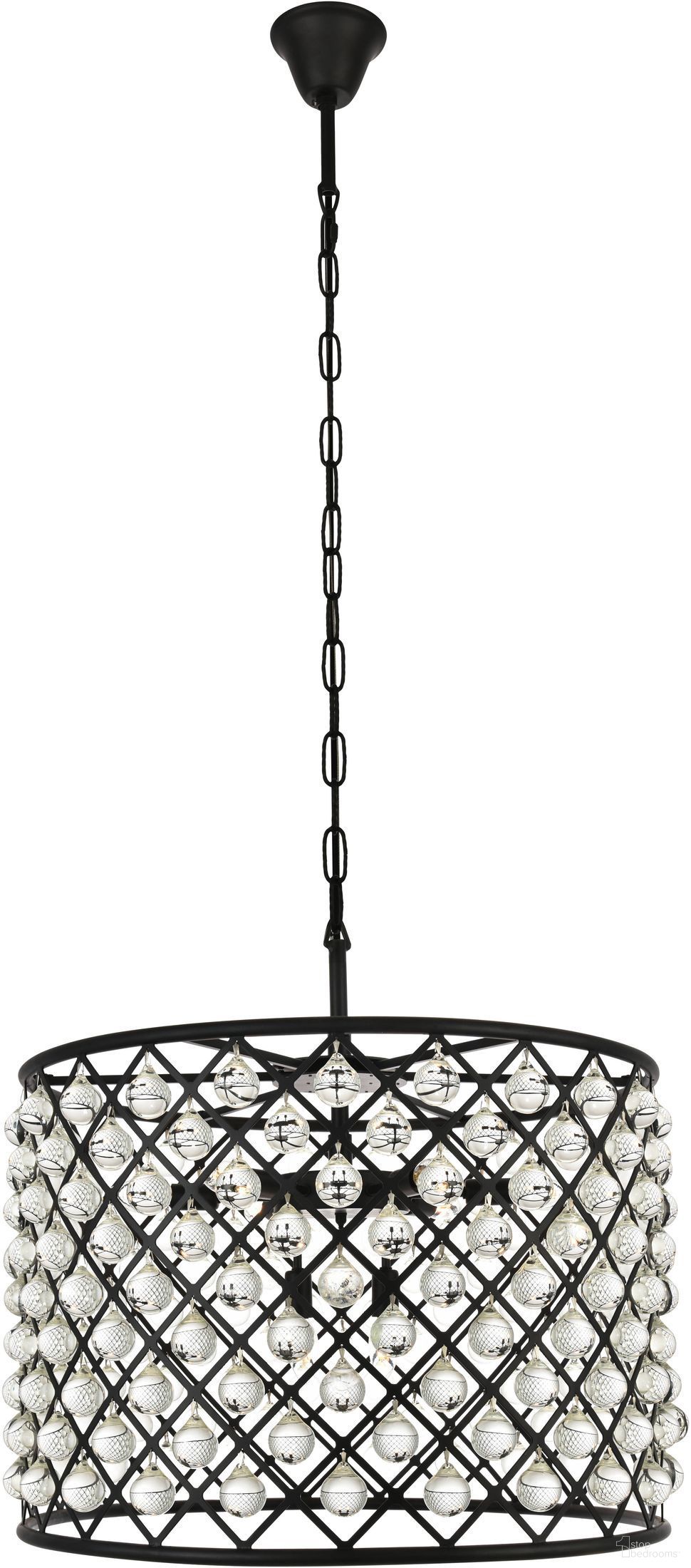 The appearance of Madison 27.5" Matte Black 8 Light Chandelier Royal Cut Crystal Trim designed by Elegant Lighting in the glam interior design. This black piece of furniture was selected by 1StopBedrooms from Madison Collection to add a touch of cosiness and style into your home. Sku: 1204D27MB/RC. Material: Steel.