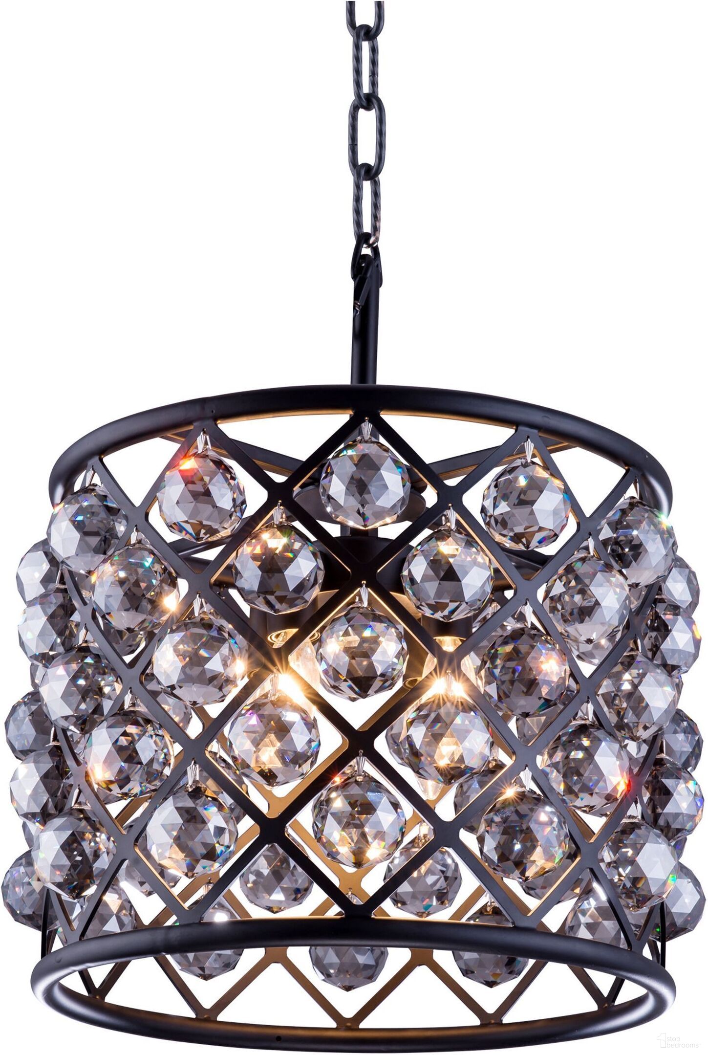 The appearance of Madison 14" Matte Black 4 Light Pendant With Silver Shade Royal Cut Crystal Trim designed by Elegant Lighting in the glam interior design. This black piece of furniture  was selected by 1StopBedrooms from Madison Collection to add a touch of cosiness and style into your home. Sku: 1206D14MB-SS/RC. Material: Steel.
