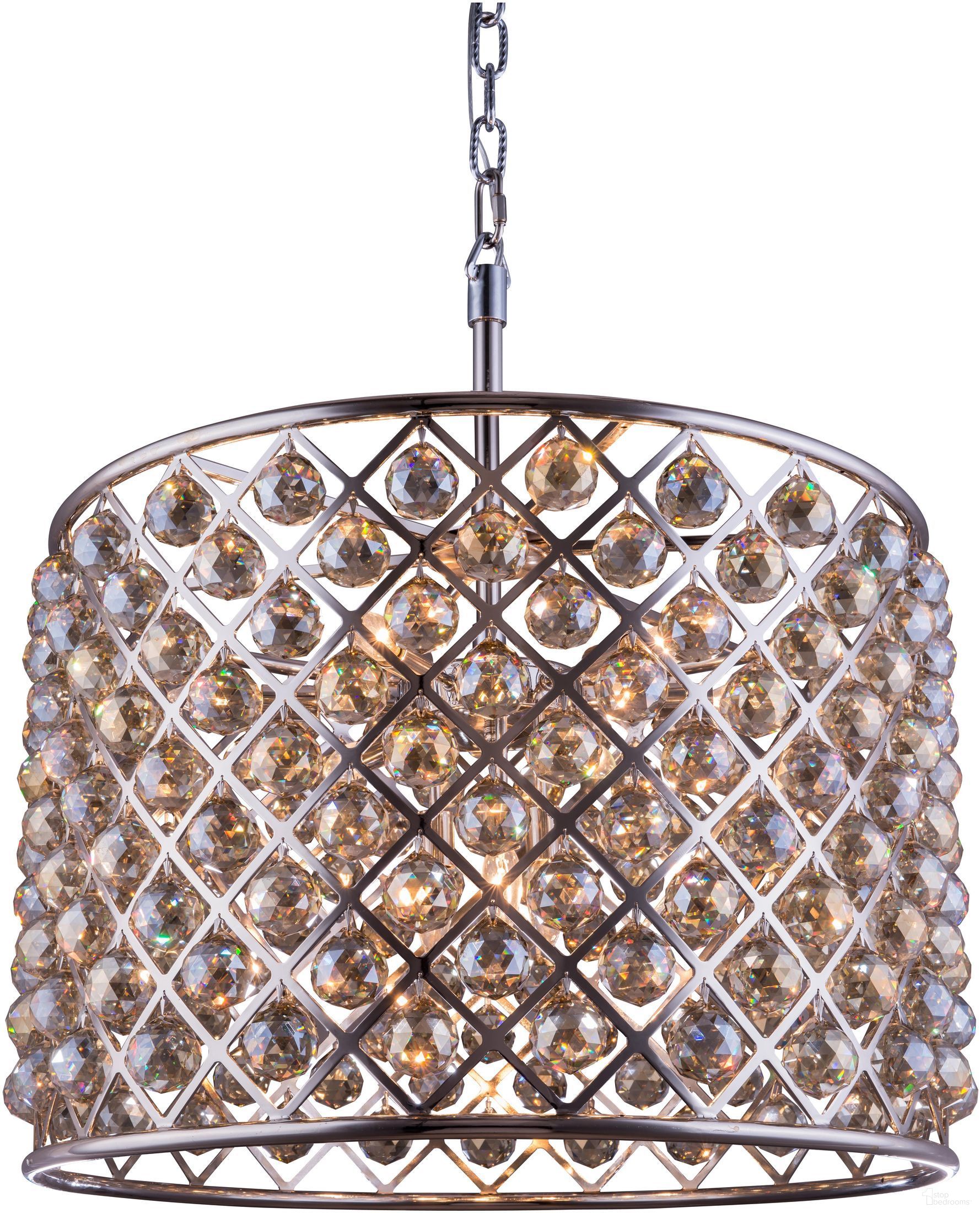 The appearance of Madison 27.5" Polished nickel 8 Light Chandelier With Golden Teak Royal Cut Crystal Trim designed by Elegant Lighting in the glam interior design. This silver piece of furniture was selected by 1StopBedrooms from Madison Collection to add a touch of cosiness and style into your home. Sku: 1206D27PN-GT/RC. Material: Steel.