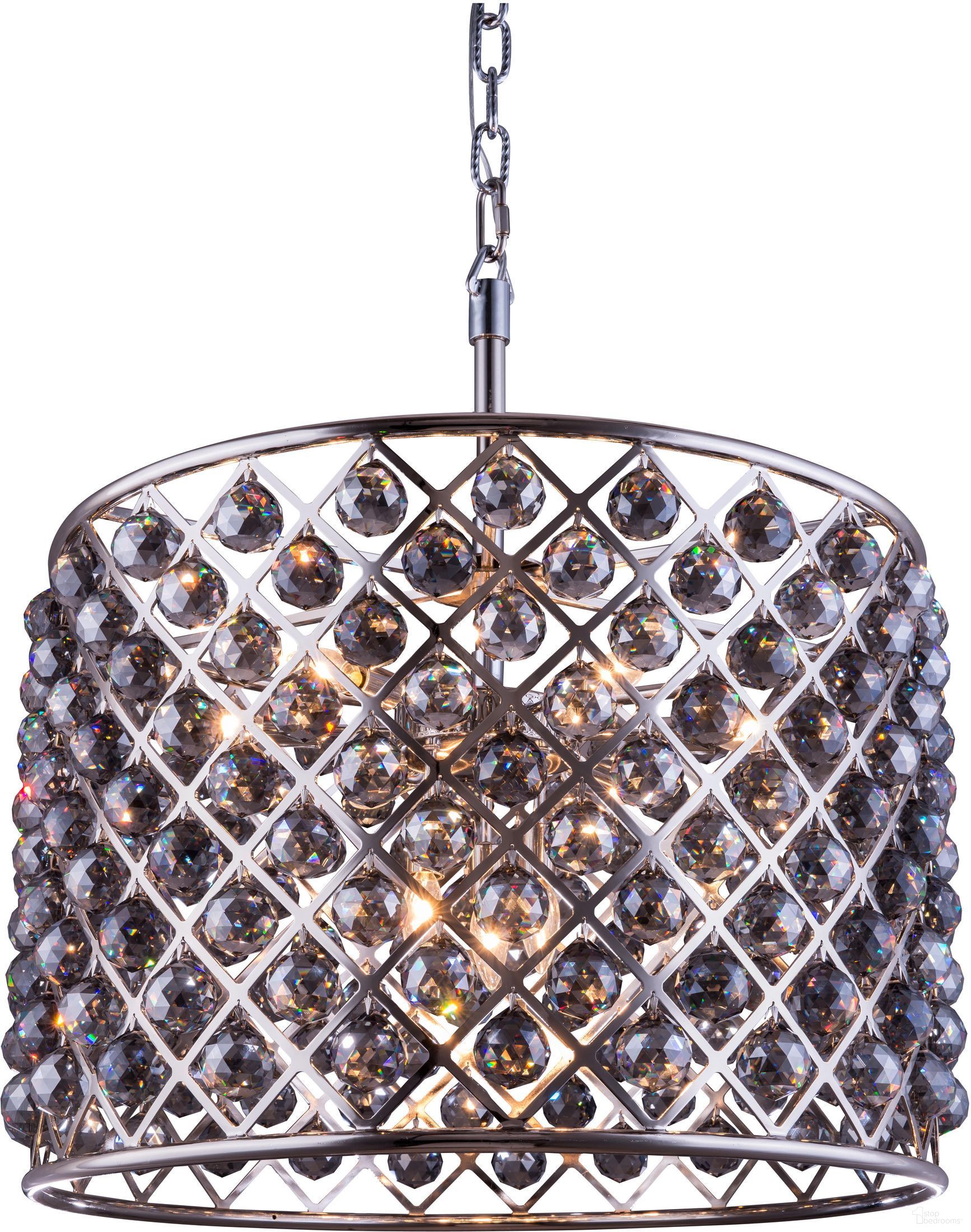 The appearance of Madison 27.5" Polished nickel 8 Light Chandelier With Silver Shade Royal Cut Crystal Trim designed by Elegant Lighting in the glam interior design. This silver piece of furniture was selected by 1StopBedrooms from Madison Collection to add a touch of cosiness and style into your home. Sku: 1206D27PN-SS/RC. Material: Steel.