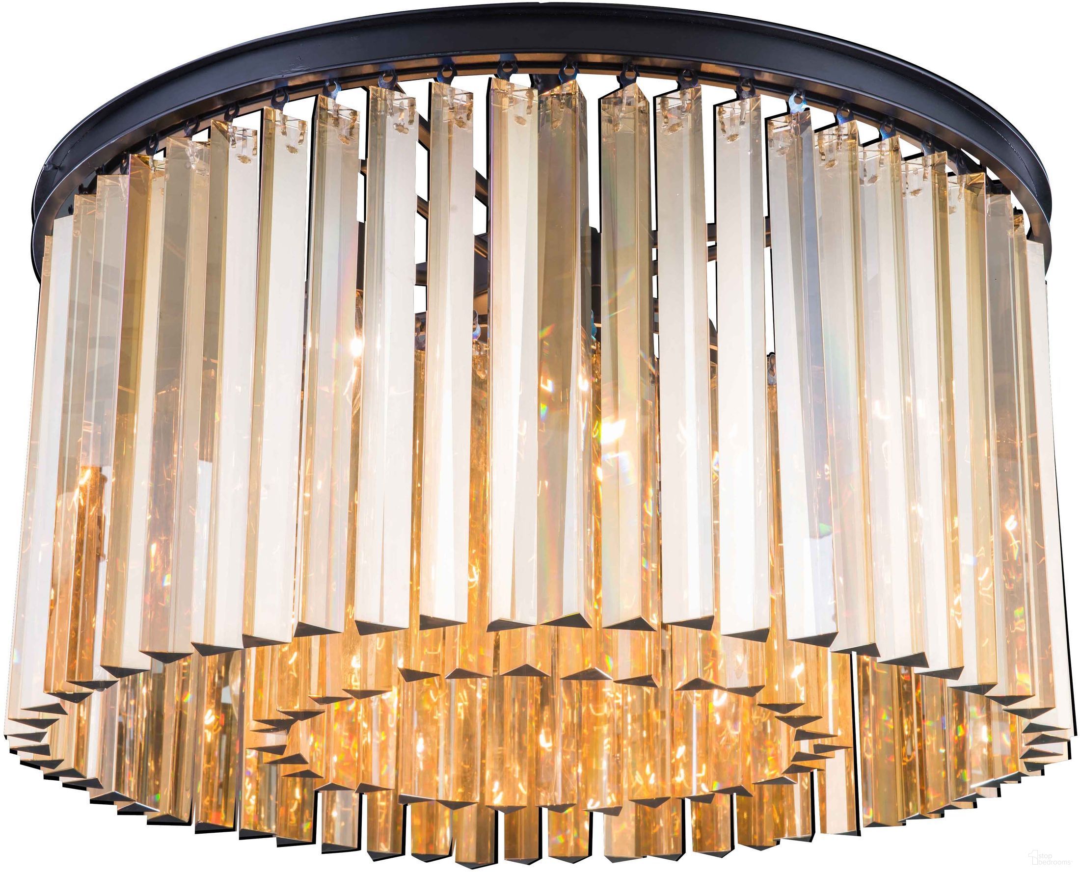 The appearance of Sydney 26" Matte Black 8 Light Flush Mount With Golden Teak Royal Cut Crystal Trim designed by Elegant Lighting in the glam interior design. This black piece of furniture  was selected by 1StopBedrooms from Sydney Collection to add a touch of cosiness and style into your home. Sku: 1208F26MB-GT/RC. Material: Steel.