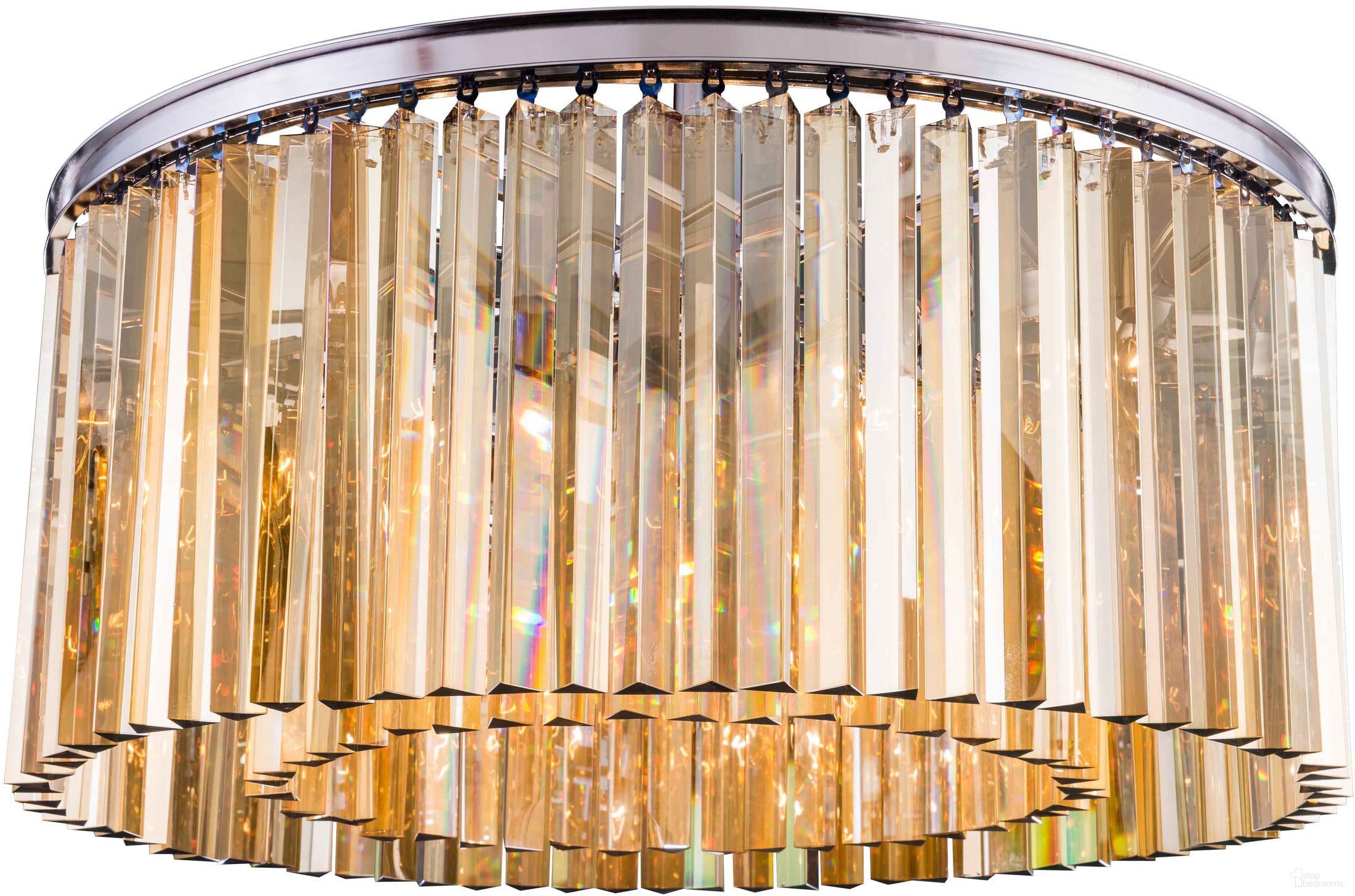The appearance of Sydney 31.5" Polished nickel 8 Light Flush Mount With Golden Teak Royal Cut Crystal Trim designed by Elegant Lighting in the glam interior design. This silver piece of furniture was selected by 1StopBedrooms from Sydney Collection to add a touch of cosiness and style into your home. Sku: 1208F31PN-GT/RC. Material: Steel.