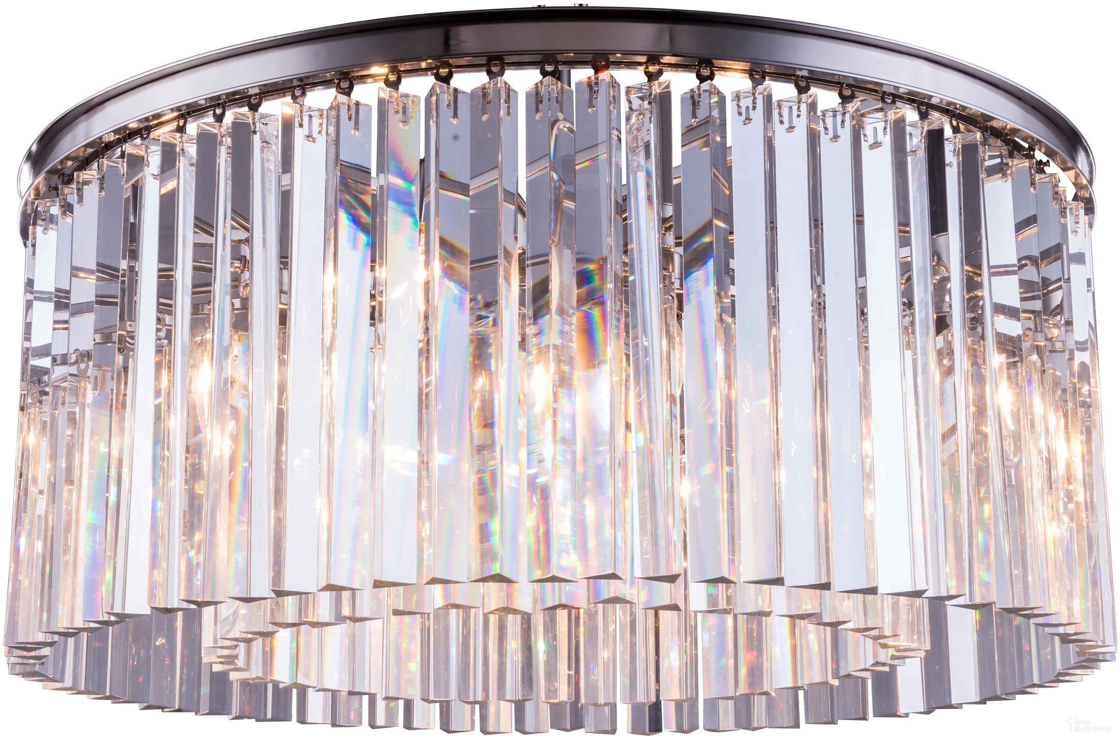 The appearance of Sydney 31.5" Polished nickel 8 Light Flush Mount With Clear Royal Cut Crystal Trim designed by Elegant Lighting in the glam interior design. This silver piece of furniture was selected by 1StopBedrooms from Sydney Collection to add a touch of cosiness and style into your home. Sku: 1208F31PN/RC. Material: Steel.