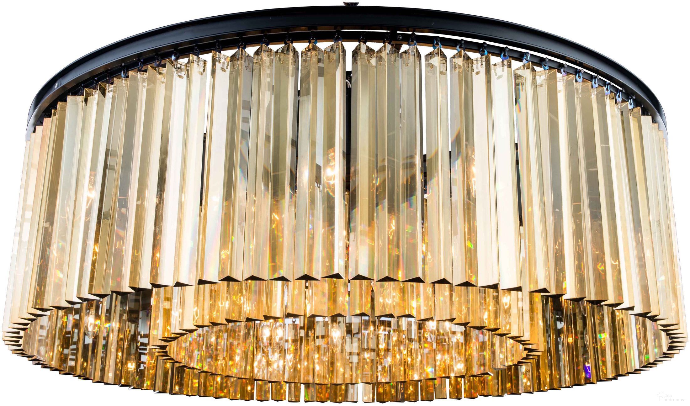 Sydney 43.5" Matte Black 10 Light Flush Mount With Golden Teak Royal Cut Crystal Trim