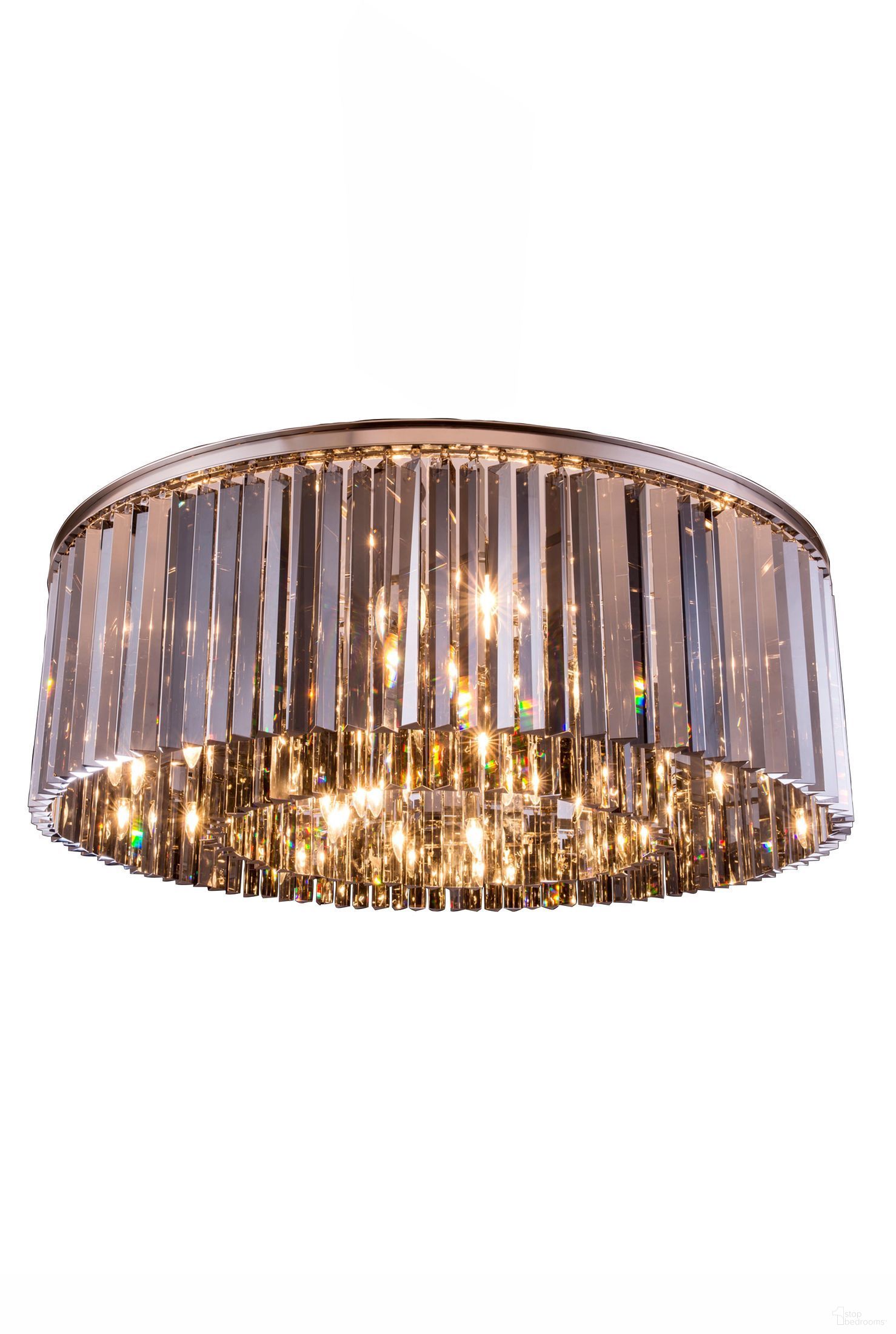 The appearance of Sydney 43.5" Polished nickel 10 Light Flush Mount With Silver Shade Royal Cut Crystal Trim designed by Elegant Lighting in the glam interior design. This silver piece of furniture was selected by 1StopBedrooms from Sydney Collection to add a touch of cosiness and style into your home. Sku: 1208F43PN-SS/RC. Material: Steel.
