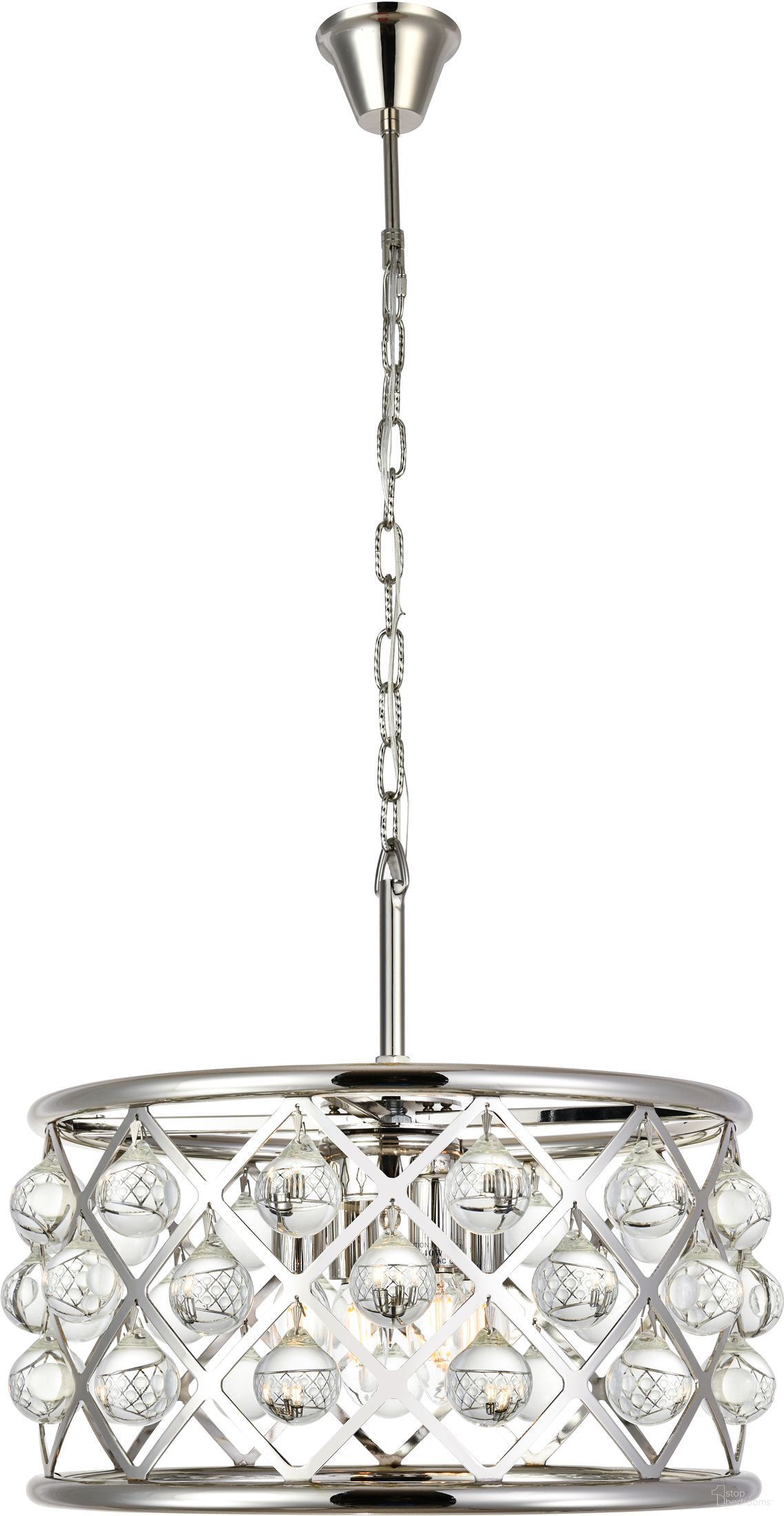 The appearance of Madison 16" Polished Nickel 4 Light Pendant Royal Cut Crystal Trim designed by Elegant Lighting in the transitional interior design. This silver piece of furniture  was selected by 1StopBedrooms from Madison Collection to add a touch of cosiness and style into your home. Sku: 1213D16PN/RC. Material: Steel.
