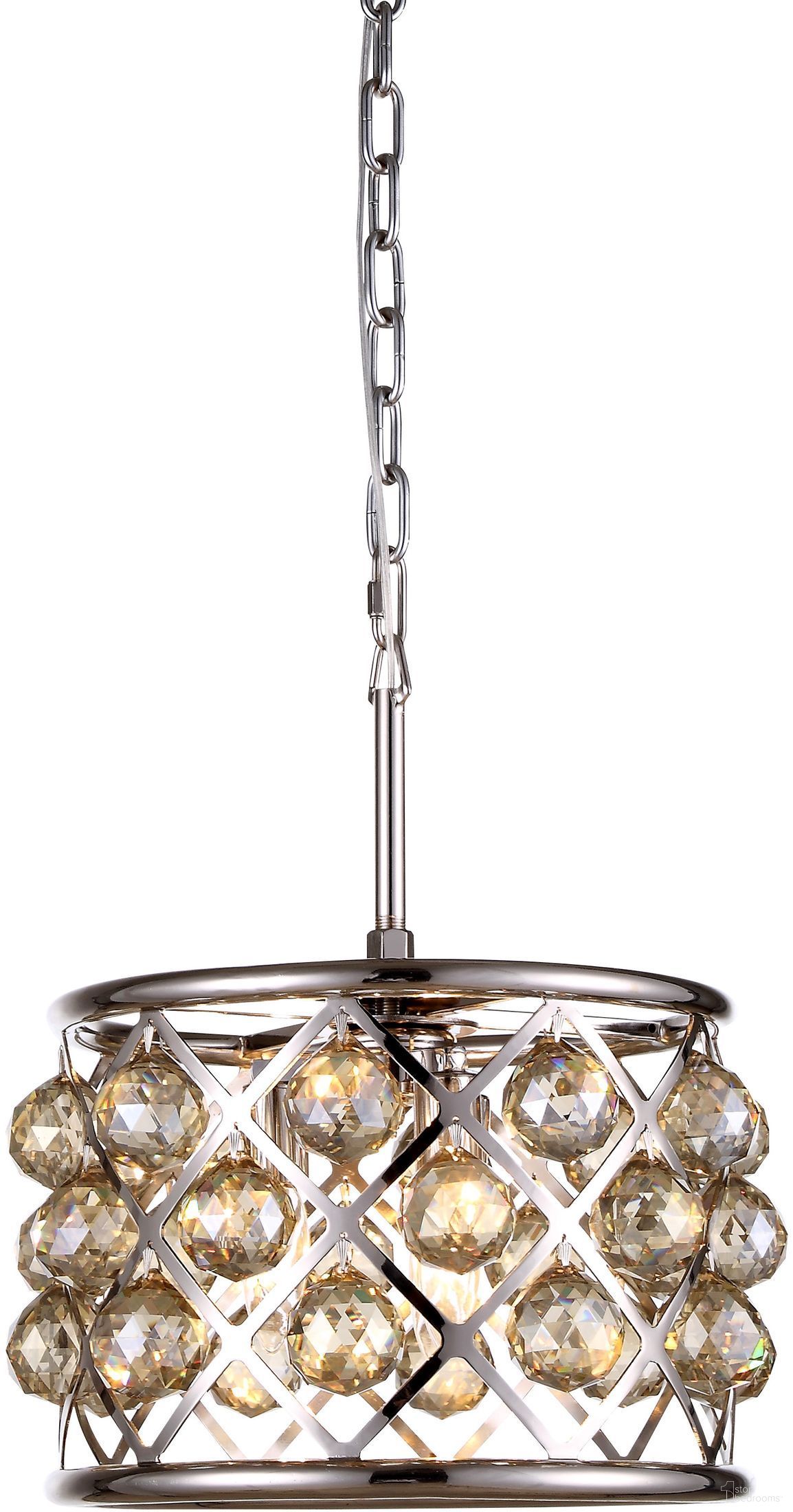 The appearance of Madison 12" Polished Nickel 3 Light Pendant With Golden Teak Royal Cut Crystal Trim designed by Elegant Lighting in the transitional interior design. This silver piece of furniture was selected by 1StopBedrooms from Madison Collection to add a touch of cosiness and style into your home. Sku: 1214D12PN-GT/RC. Material: Steel.