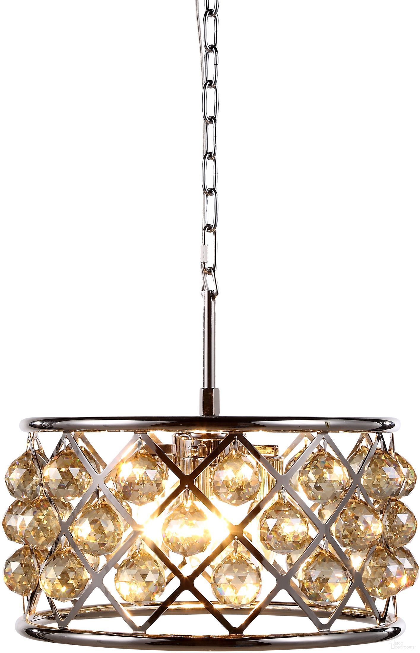 The appearance of Madison 16" Polished Nickel 4 Light Pendant With Golden Teak Royal Cut Crystal Trim designed by Elegant Lighting in the transitional interior design. This silver piece of furniture was selected by 1StopBedrooms from Madison Collection to add a touch of cosiness and style into your home. Sku: 1214D16PN-GT/RC. Material: Steel.