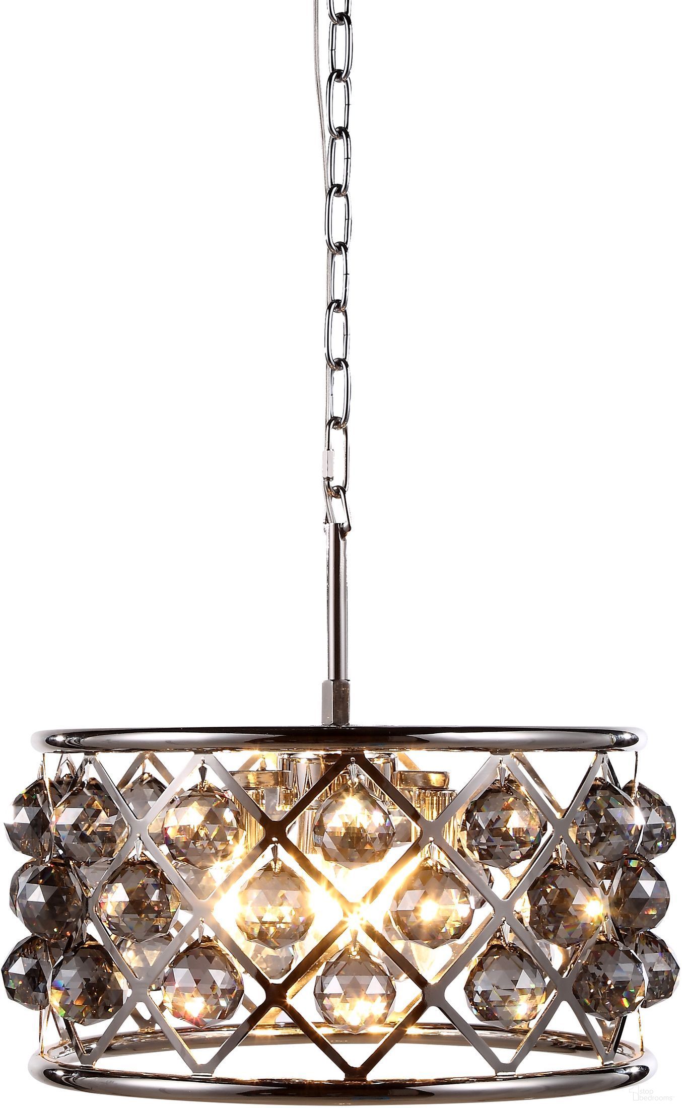 The appearance of Madison 16" Polished Nickel 4 Light Pendant With Silver Shade Royal Cut Crystal Trim designed by Elegant Lighting in the transitional interior design. This silver piece of furniture was selected by 1StopBedrooms from Madison Collection to add a touch of cosiness and style into your home. Sku: 1214D16PN-SS/RC. Material: Steel.