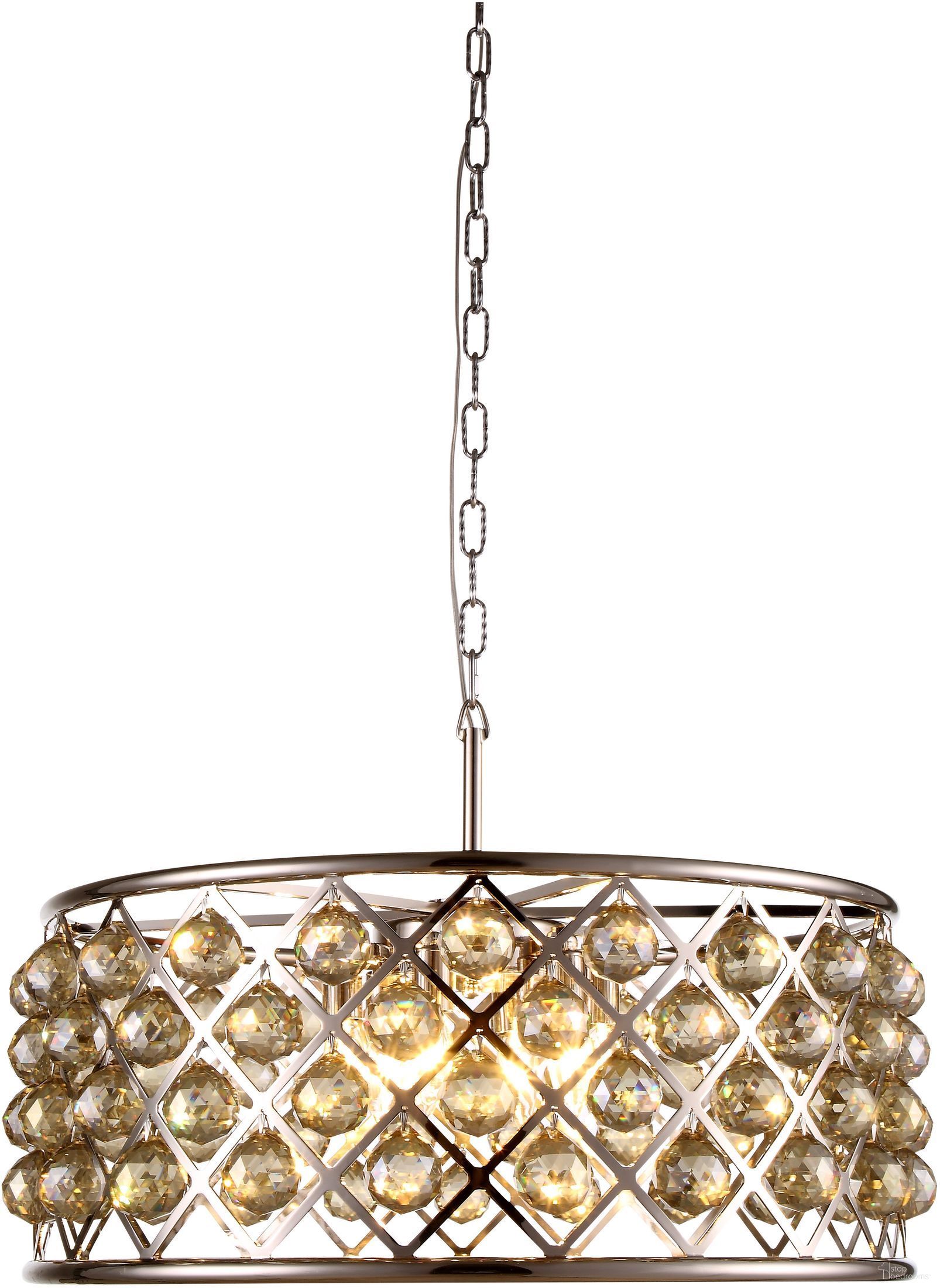 The appearance of Madison 25" Polished Nickel 6 Light Chandelier With Golden Teak Royal Cut Crystal Trim designed by Elegant Lighting in the transitional interior design. This silver piece of furniture was selected by 1StopBedrooms from Madison Collection to add a touch of cosiness and style into your home. Sku: 1214D25PN-GT/RC. Material: Steel.