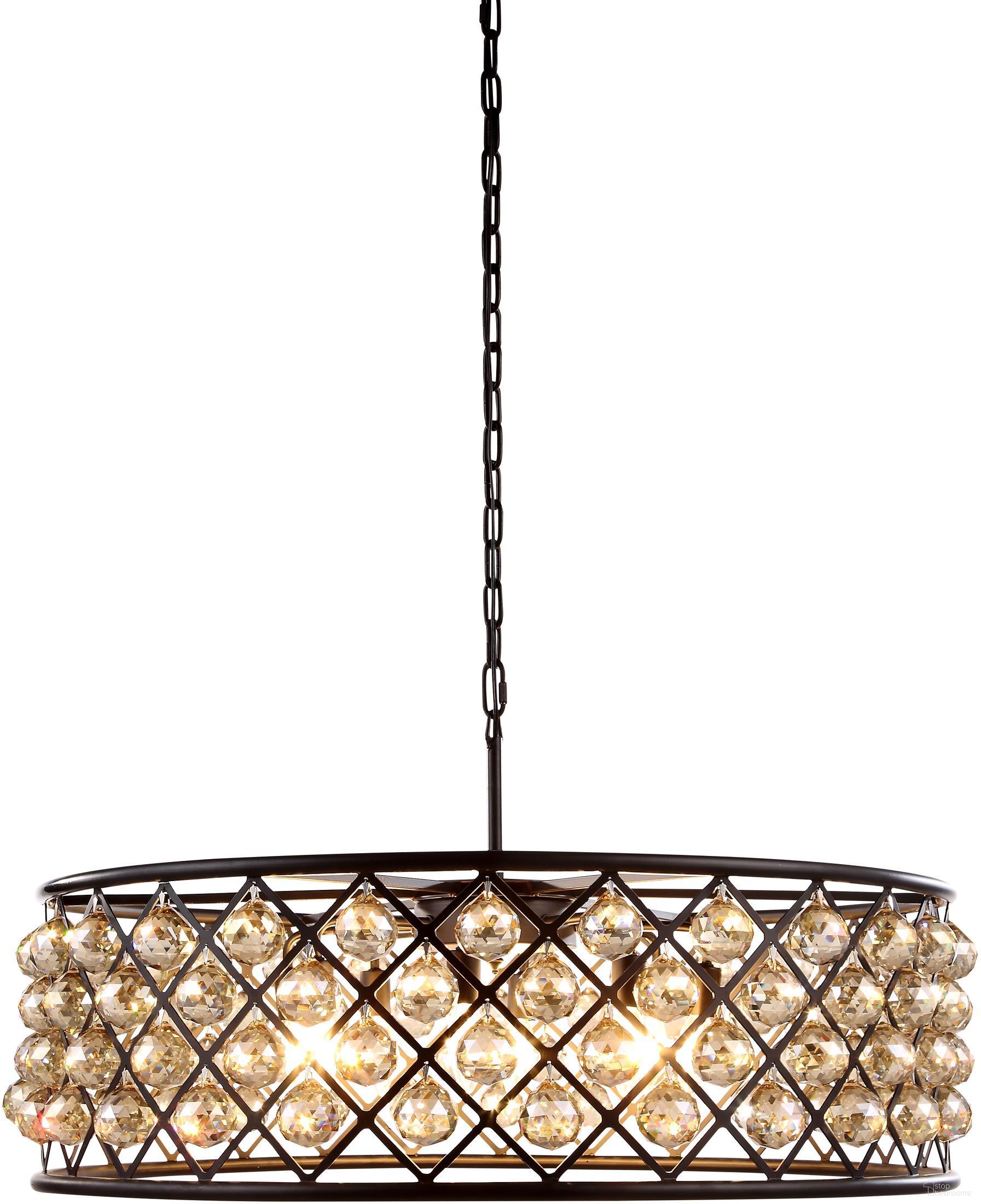 The appearance of Madison 32" Matte Black 8 Light Chandelier With Golden Teak Royal Cut Crystal Trim designed by Elegant Lighting in the transitional interior design. This black piece of furniture was selected by 1StopBedrooms from Madison Collection to add a touch of cosiness and style into your home. Sku: 1214D32MB-GT/RC. Material: Steel.