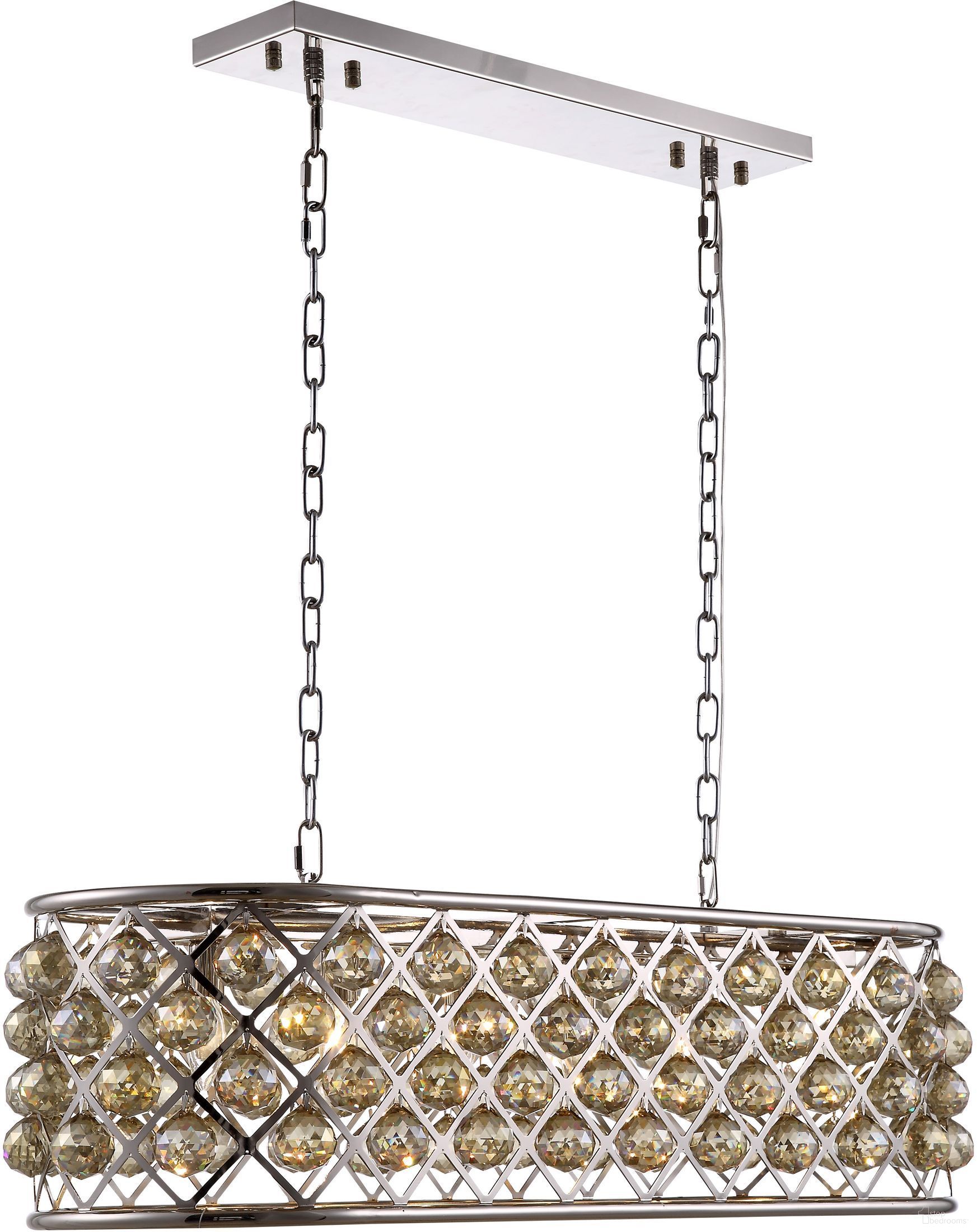 The appearance of Madison 13" Polished Nickel 6 Light Chandelier With Golden Teak Royal Cut Crystal Trim designed by Elegant Lighting in the transitional interior design. This silver piece of furniture was selected by 1StopBedrooms from Madison Collection to add a touch of cosiness and style into your home. Sku: 1216G40PN-GT/RC. Material: Steel.