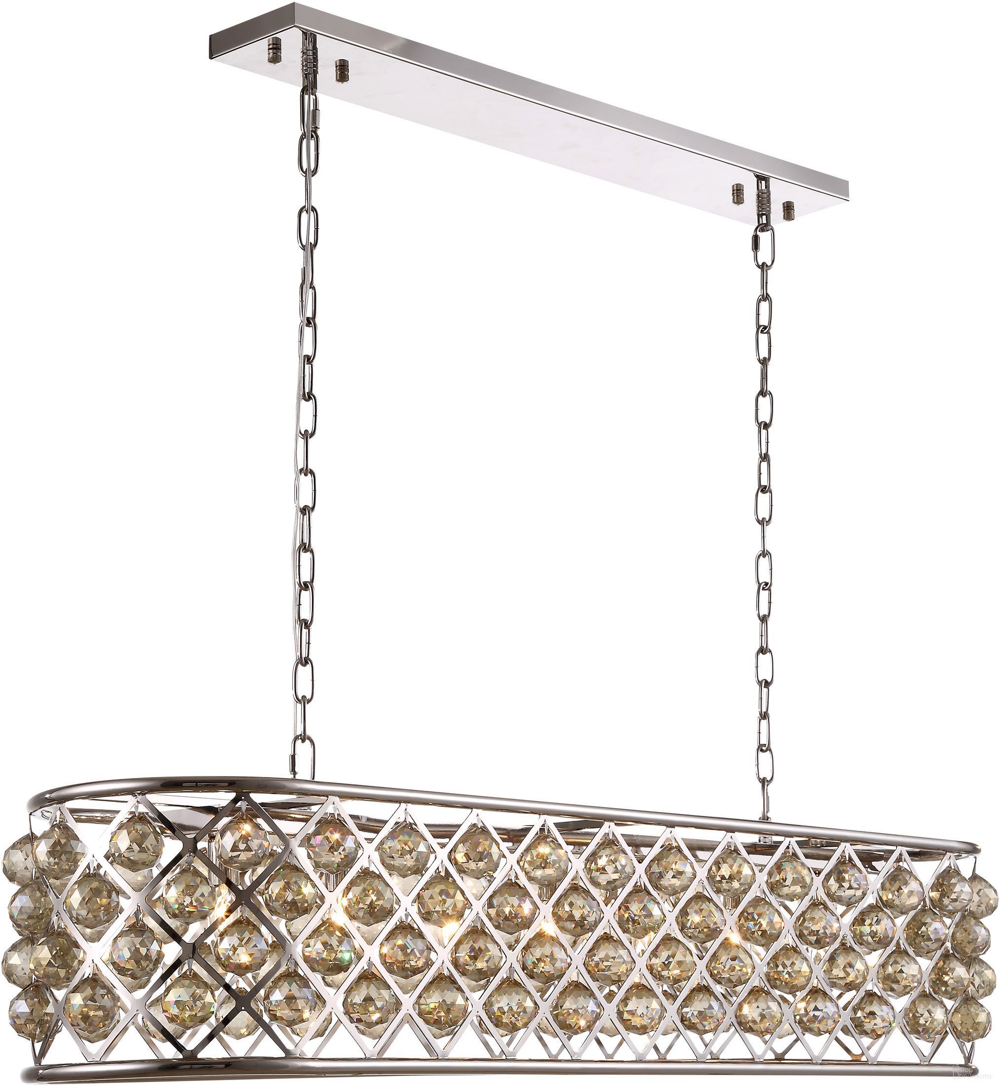 The appearance of Madison 13" Polished Nickel 7 Light Chandelier With Golden Teak Royal Cut Crystal Trim designed by Elegant Lighting in the transitional interior design. This silver piece of furniture was selected by 1StopBedrooms from Madison Collection to add a touch of cosiness and style into your home. Sku: 1216G50PN-GT/RC. Material: Steel.