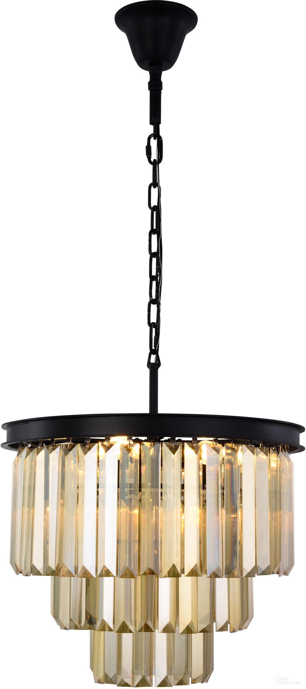 Sydney 20" Matte Black 9 Light Chandelier With Golden Royal Cut Crystal Trim
