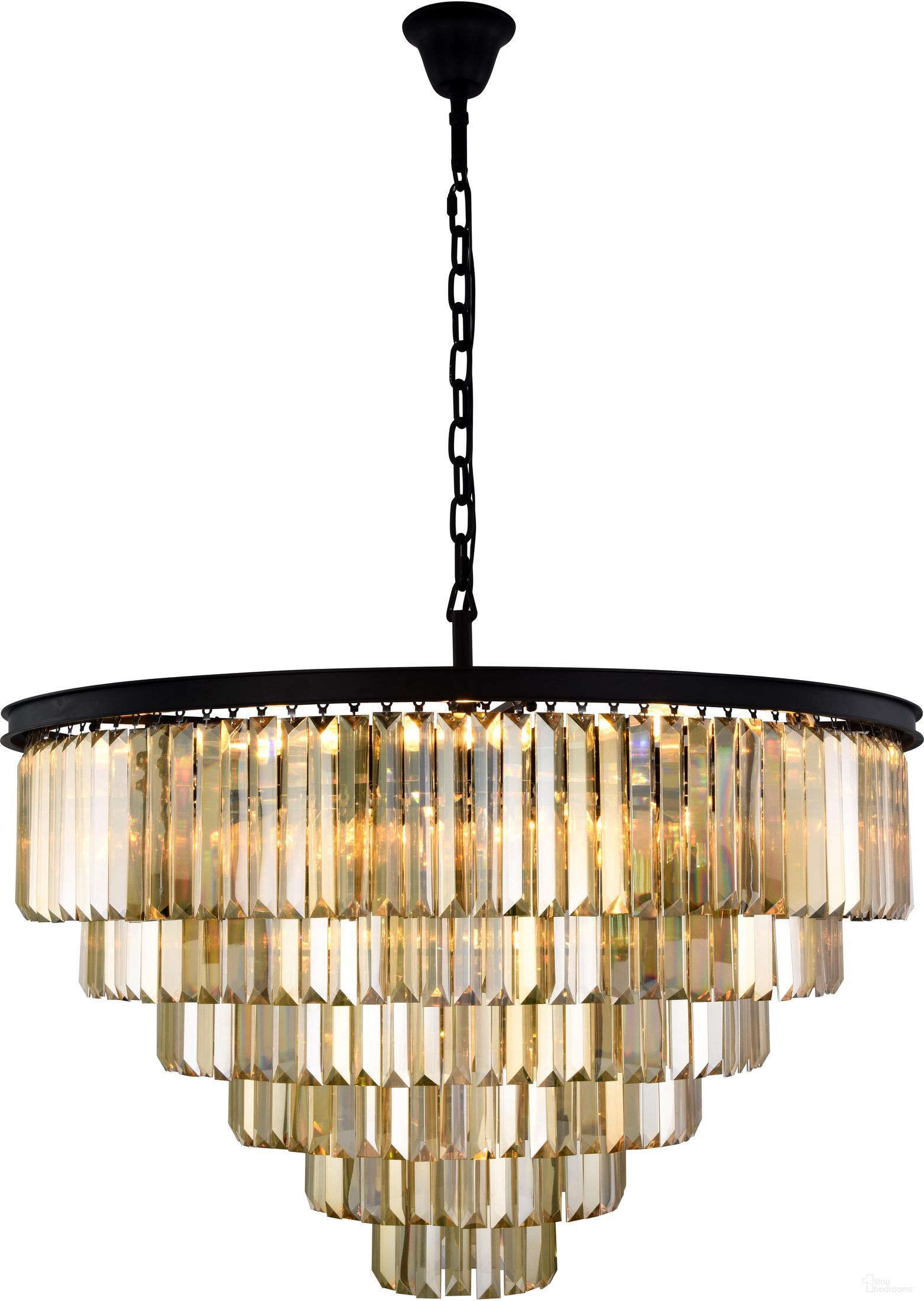 The appearance of Sydney 44" Matte Black 33 Light Chandelier With Golden Royal Cut Crystal Trim designed by Elegant Lighting in the modern / contemporary interior design. This black piece of furniture was selected by 1StopBedrooms from Sydney Collection to add a touch of cosiness and style into your home. Sku: 1231D44MB-GT/RC. Material: Steel.
