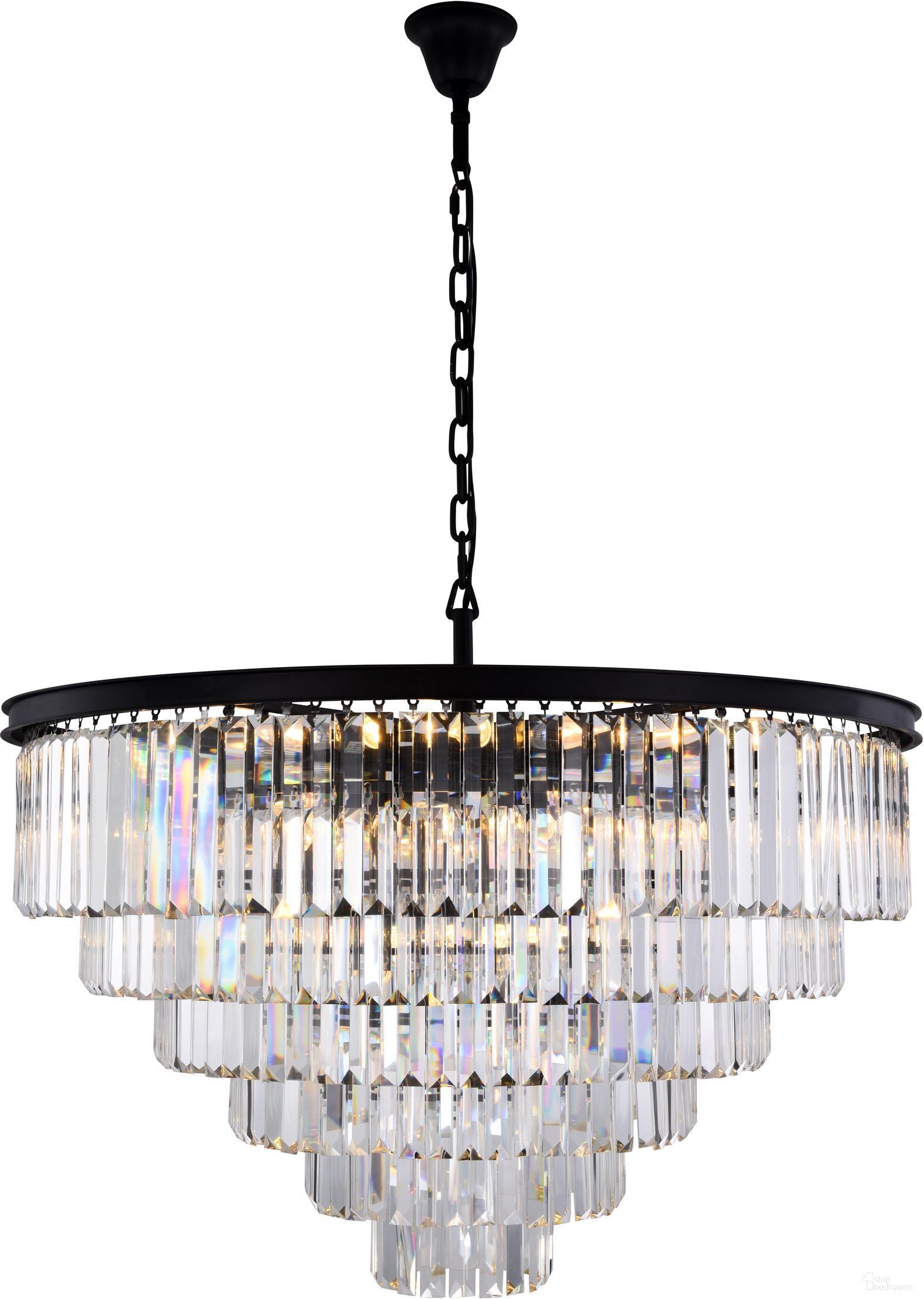 The appearance of Sydney 44" Matte Black 33 Light Chandelier With Clear Shade Royal Cut Crystal Trim designed by Elegant Lighting in the modern / contemporary interior design. This black piece of furniture  was selected by 1StopBedrooms from Sydney Collection to add a touch of cosiness and style into your home. Sku: 1231D44MB/RC. Material: Steel.