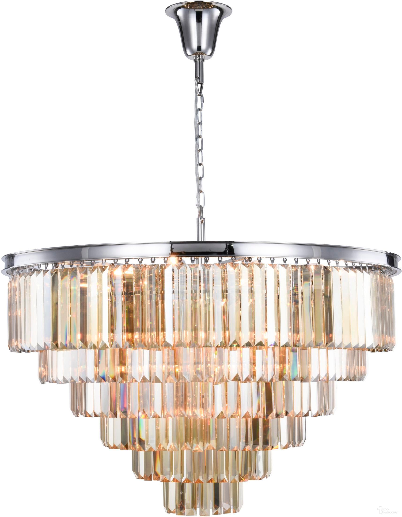 The appearance of Sydney 44" Polished nickel 33 Light Chandelier With Golden Royal Cut Crystal Trim designed by Elegant Lighting in the modern / contemporary interior design. This silver piece of furniture was selected by 1StopBedrooms from Sydney Collection to add a touch of cosiness and style into your home. Sku: 1231D44PN-GT/RC. Material: Steel.