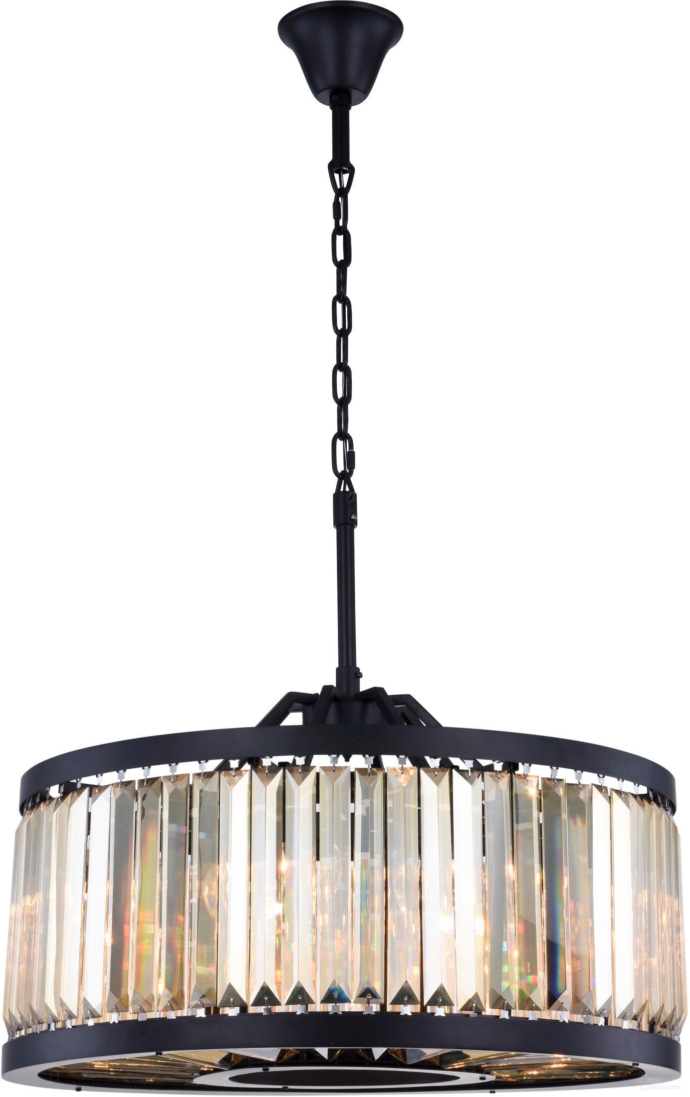 Chelsea 28" Matte Black 8 Light Chandelier With Golden Royal Cut Crystal Trim