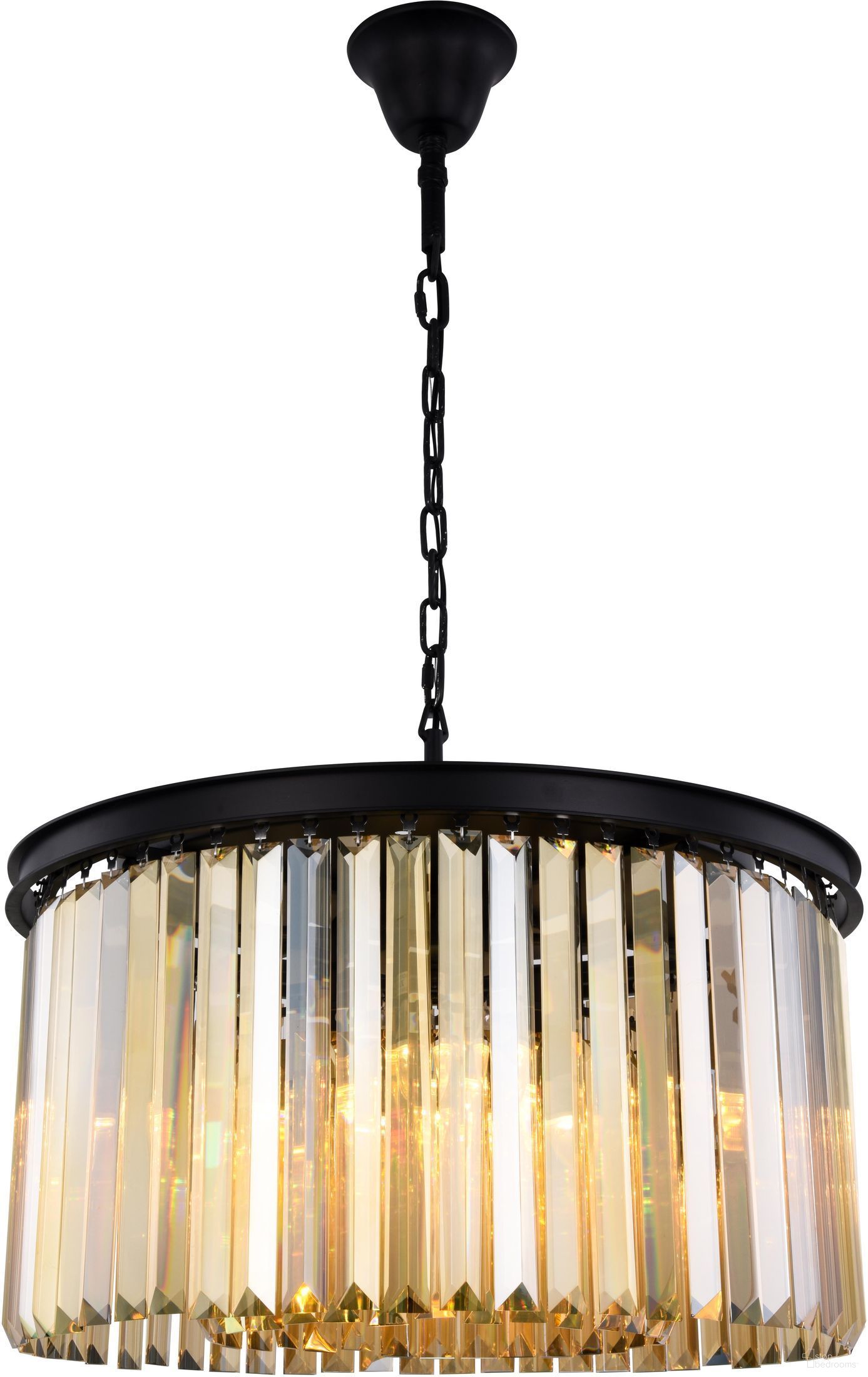 Sydney 26" Matte Black 8 Light Chandelier With Golden Royal Cut Crystal Trim