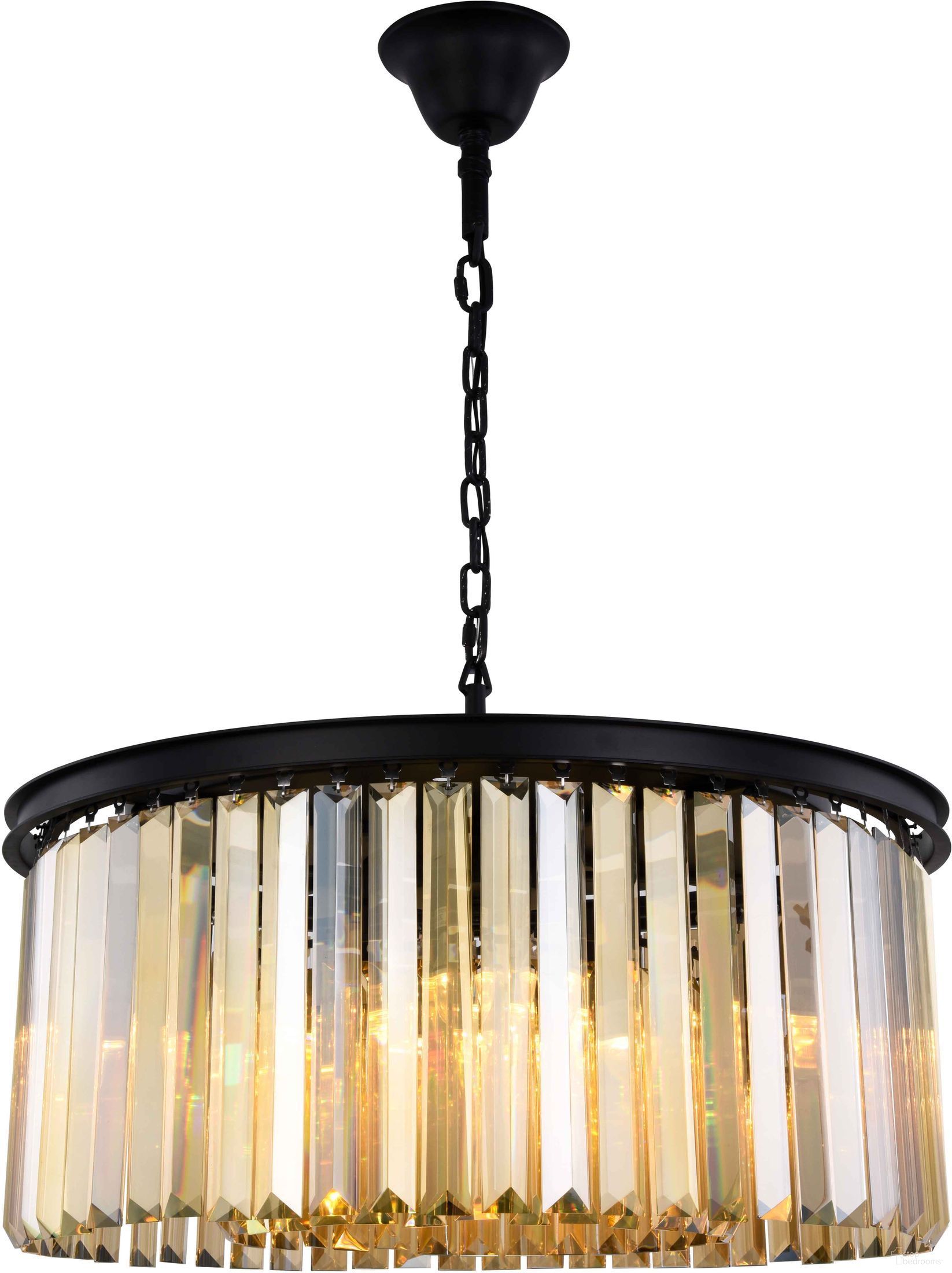 Sydney 31.5" Matte Black 8 Light Chandelier With Golden Royal Cut Crystal Trim