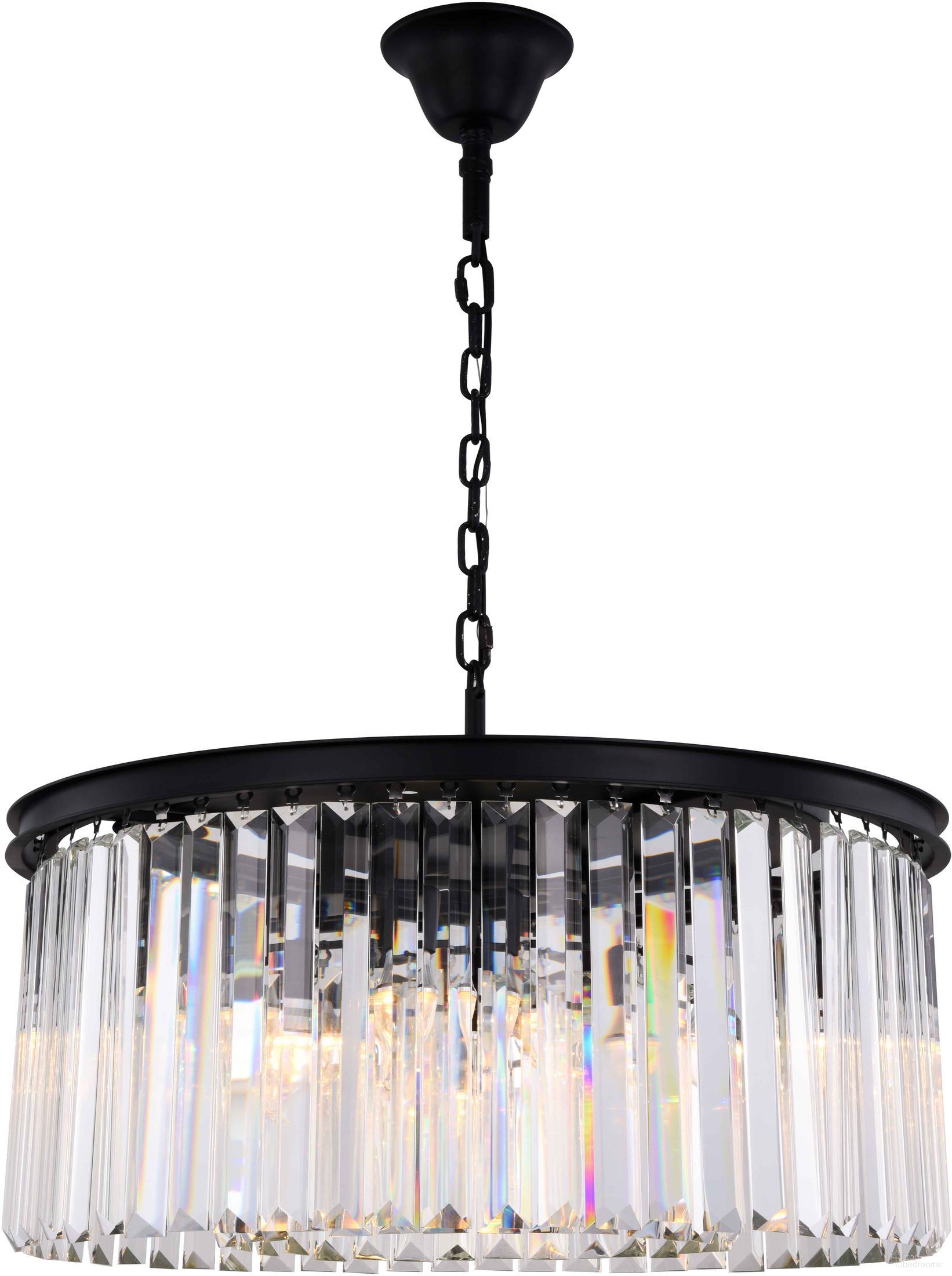 Sydney 31.5" Matte Black 8 Light Chandelier With Clear Shade Royal Cut Crystal Trim