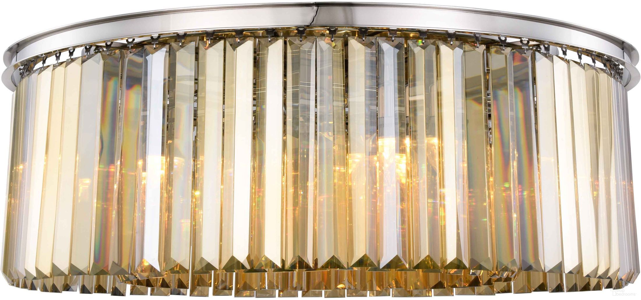 The appearance of Sydney 43.5" Polished nickel 10 Light Flush Mount With Golden Royal Cut Crystal Trim designed by Elegant Lighting in the modern / contemporary interior design. This silver piece of furniture was selected by 1StopBedrooms from Sydney Collection to add a touch of cosiness and style into your home. Sku: 1238F43PN-GT/RC. Material: Steel.