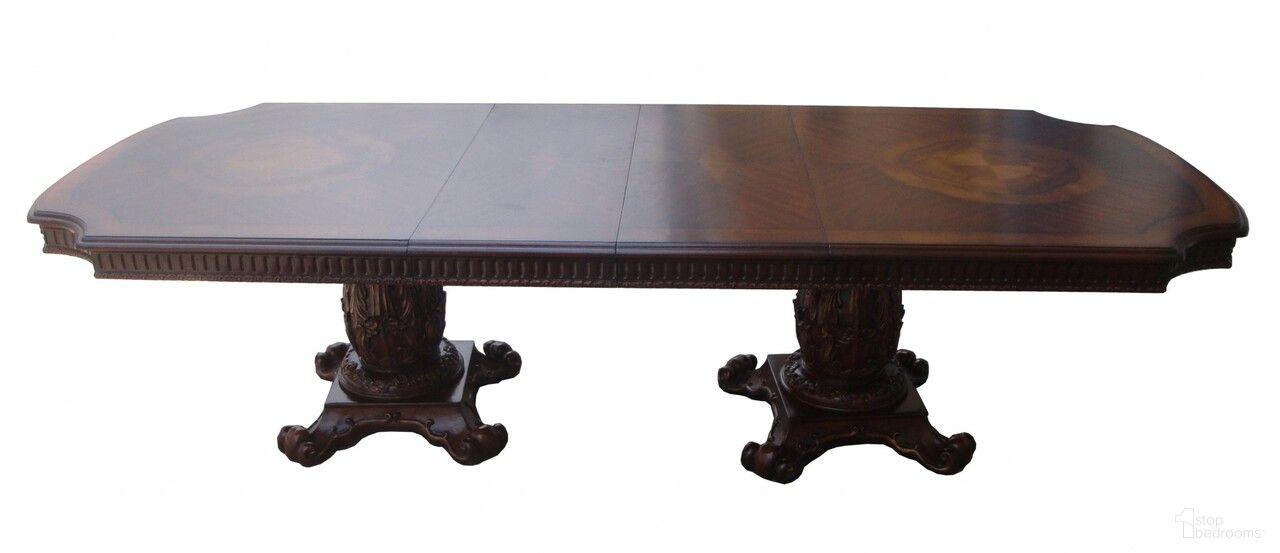 The appearance of 136 Inch Solid Wood and Solid Manufactured Wood Double Pedestal Base Dining Table In Brown designed by Homeroots in the traditional interior design. This brown piece of furniture  was selected by 1StopBedrooms from  to add a touch of cosiness and style into your home. Sku: 376940. Table Base Style: Double Pedestal. Material: Wood. Table Top Shape: Rectangular. Size: 48" x 136".