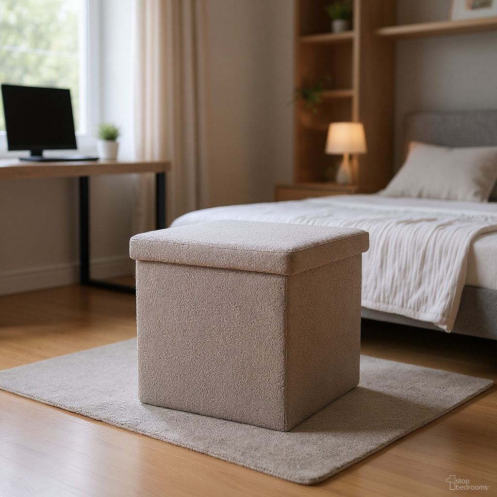 The appearance of 15 Inch Boucle Cube Storage Ottoman In Taupe designed by Homeroots in the modern / contemporary interior design. This taupe piece of furniture was selected by 1StopBedrooms from to add a touch of cosiness and style into your home. Sku: 590477. Material: Boucle.