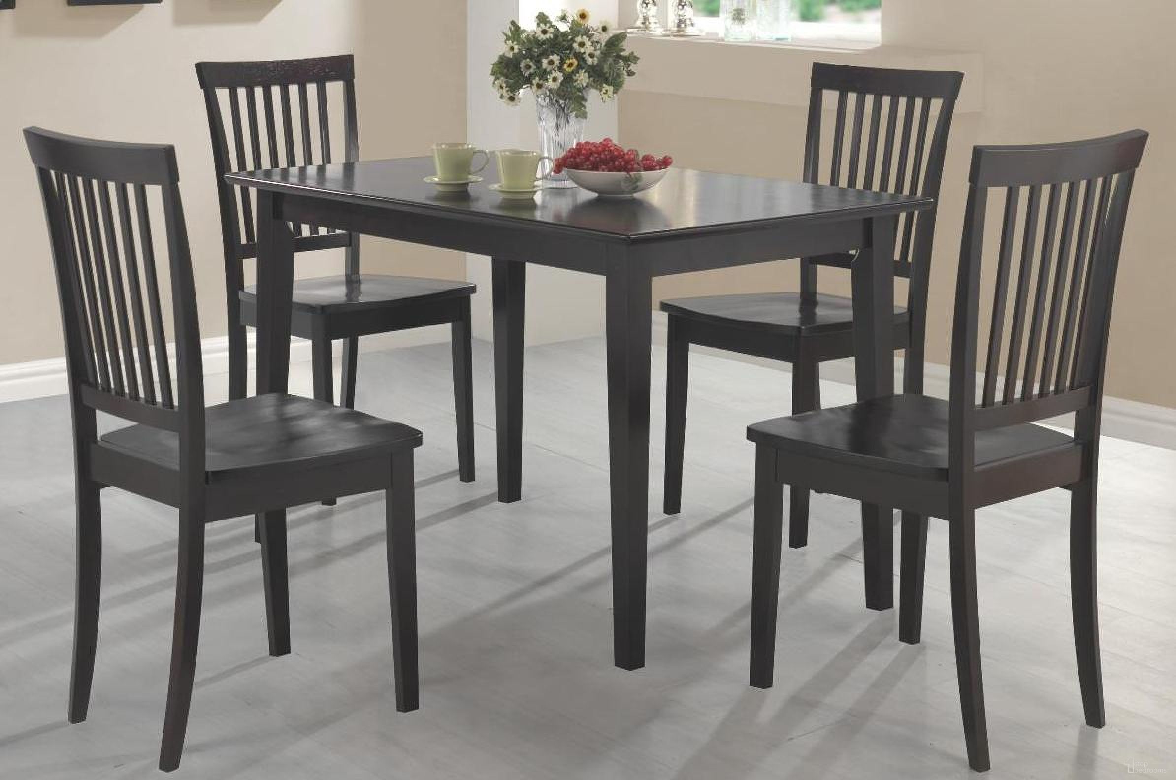 The appearance of Gomez 5-piece Rectangular Dining Table Set Cappuccino designed by Coaster in the transitional interior design. This cappuccino piece of furniture was selected by 1StopBedrooms from Gomez Collection to add a touch of cosiness and style into your home. Sku: 150152. Material: Wood. Table Top Shape: Rectangular.
