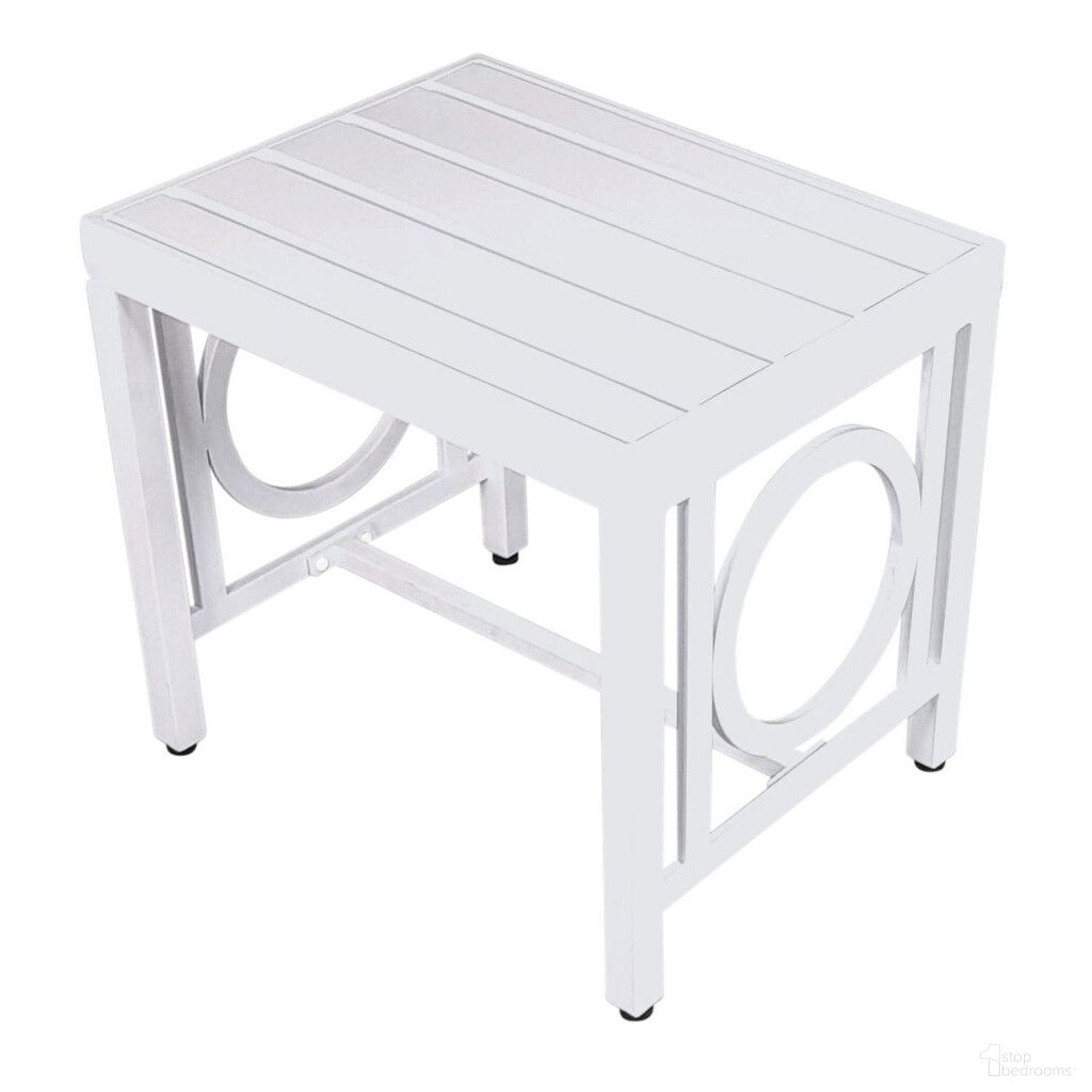 The appearance of 16 Inch Aluminum Outdoor Side Table In White designed by Homeroots in the modern / contemporary interior design. This white piece of furniture  was selected by 1StopBedrooms from  to add a touch of cosiness and style into your home. Sku: 606435. Material: Aluminum.