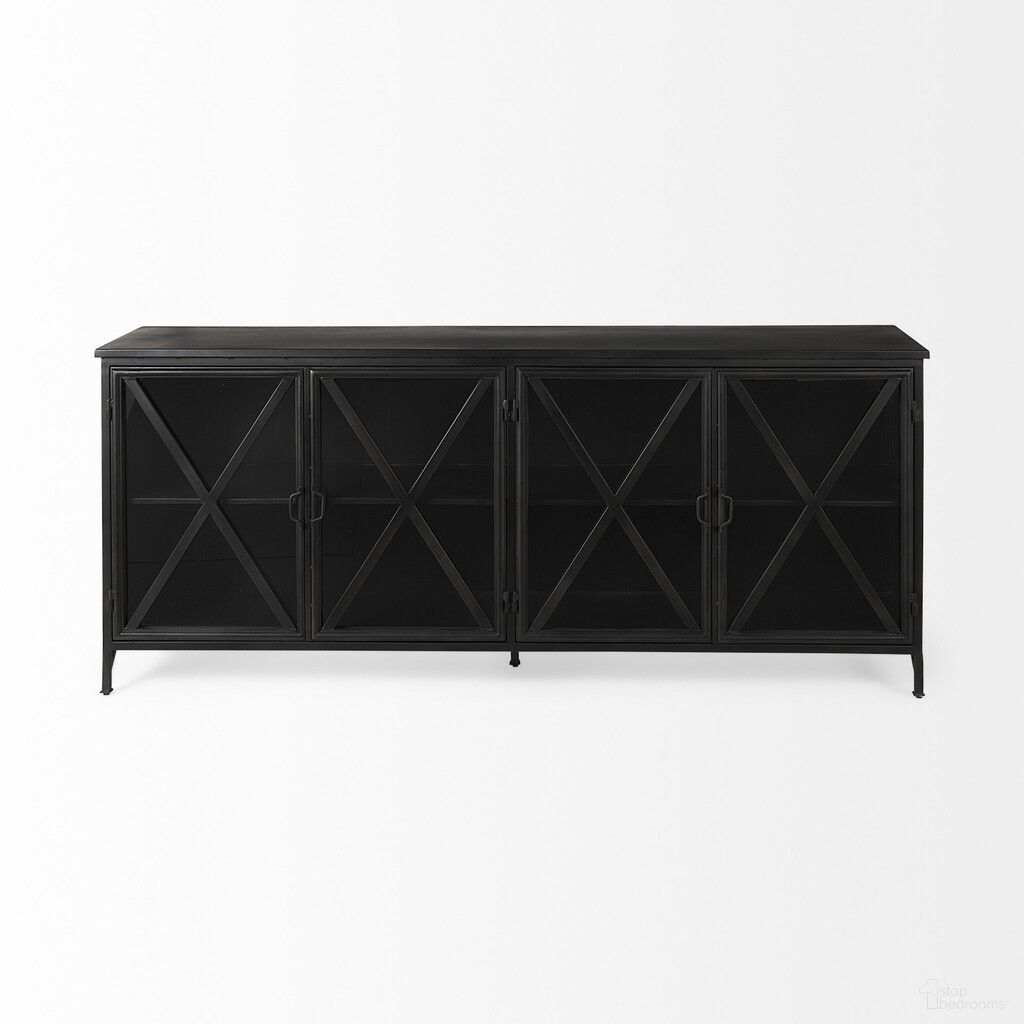 The appearance of 16 Inch Iron Sideboard with Four Glass Doors In Black designed by Homeroots in the modern / contemporary interior design. This black piece of furniture  was selected by 1StopBedrooms from  to add a touch of cosiness and style into your home. Sku: 380242. Material: Iron.