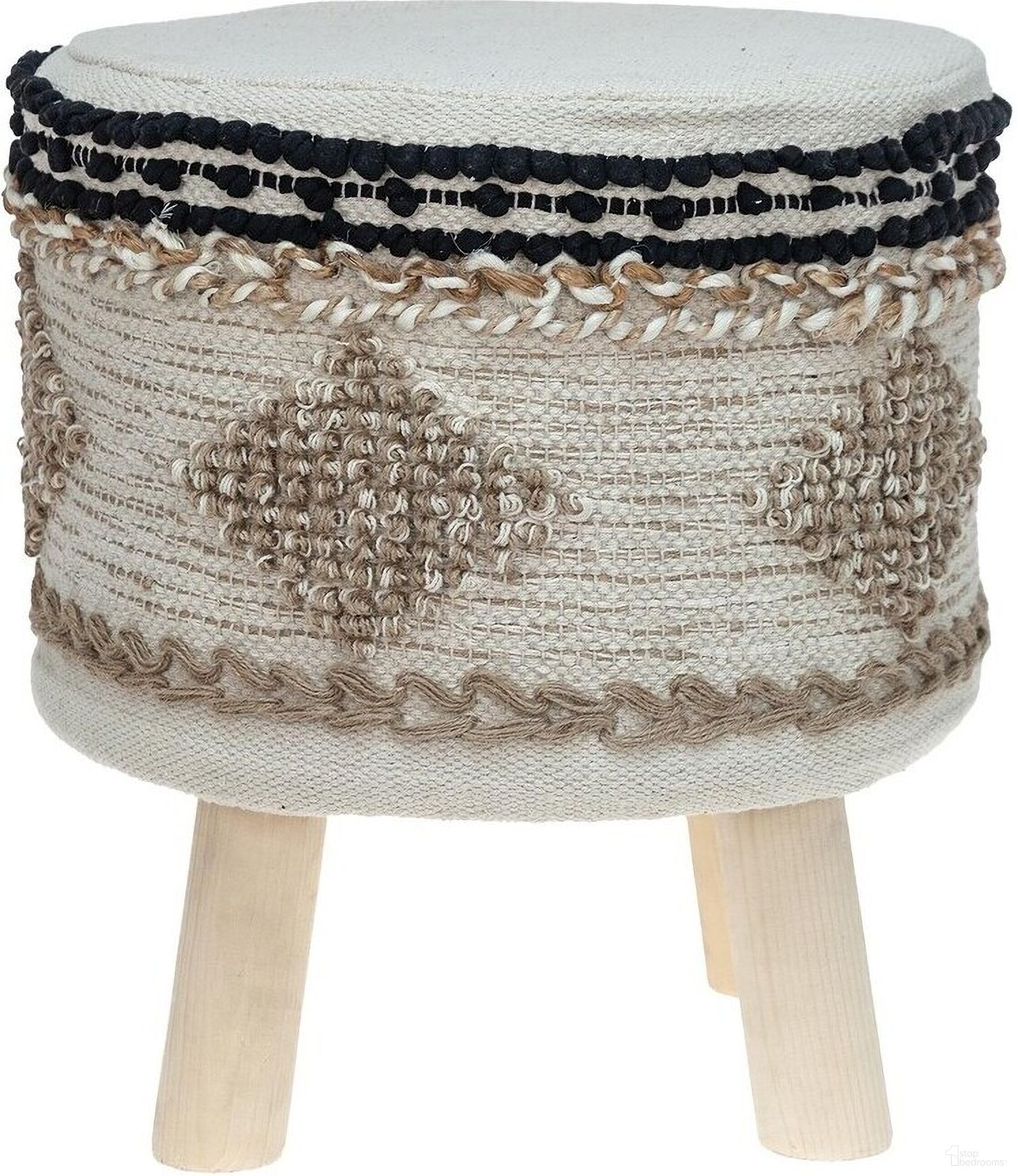 The appearance of 16 Inch Jute Round Abstract Ottoman In Beige and Brown designed by Homeroots in the transitional interior design. This beige and brown piece of furniture  was selected by 1StopBedrooms from  to add a touch of cosiness and style into your home. Sku: 402695. Material: Fabric.