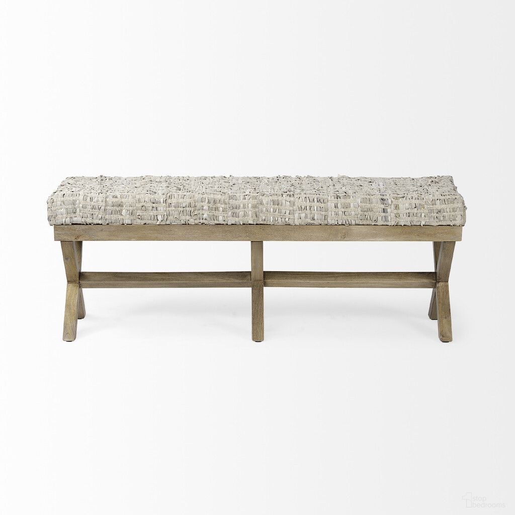 16 Inch Upholstered Faux Leather Bench In Beige and Brown