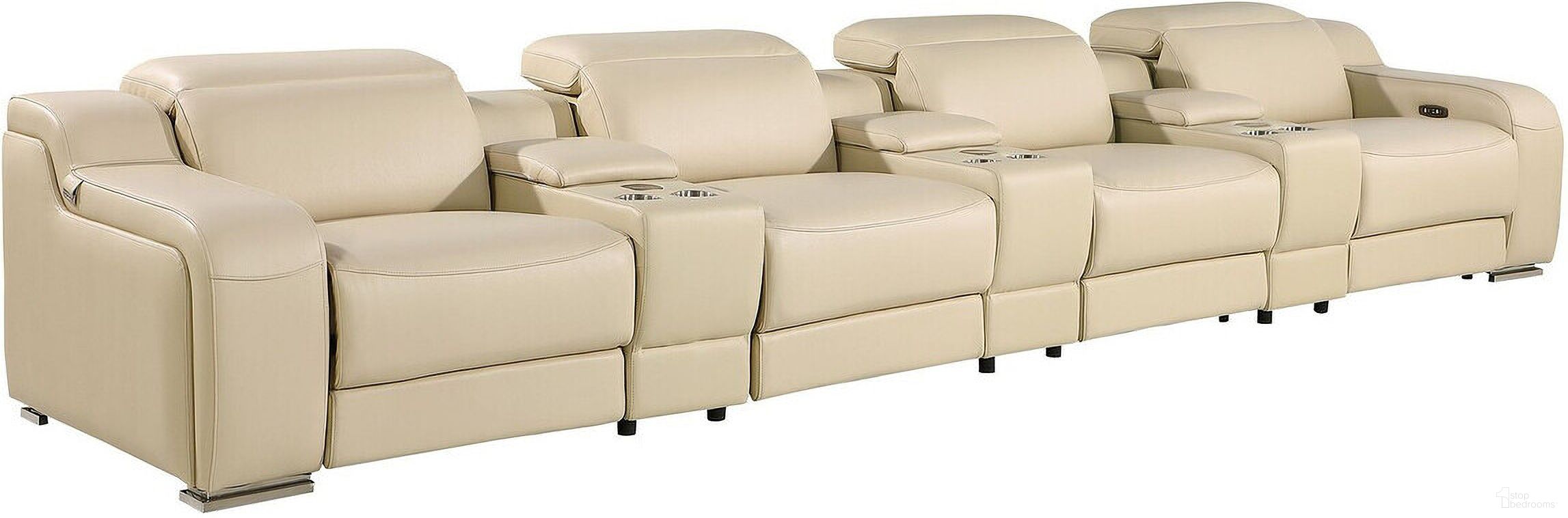 The appearance of 169 Inch Italian Leather Reclining USB Sofa In Beige designed by Homeroots in the modern / contemporary interior design. This beige piece of furniture was selected by 1StopBedrooms from to add a touch of cosiness and style into your home. Sku: 632882. Material: Genuine Leather.