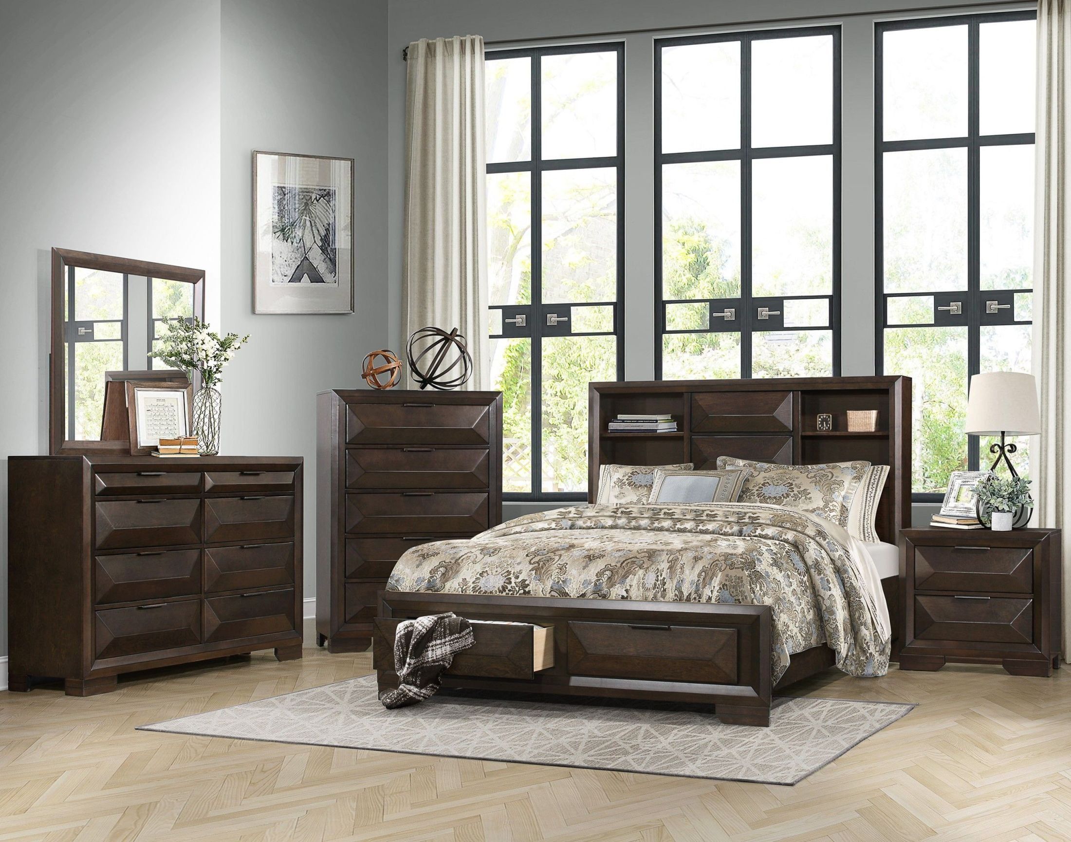 The appearance of Chesky Warm Espresso Platform Storage Bedroom Set designed by Homelegance in the modern / contemporary interior design. This brown piece of furniture was selected by 1StopBedrooms from Chesky Collection to add a touch of cosiness and style into your home. Sku: 1753-1;1753-3;1753-DW;1753-4. Bed Type: Storage Bed. Material: Wood. Bed Size: Queen.