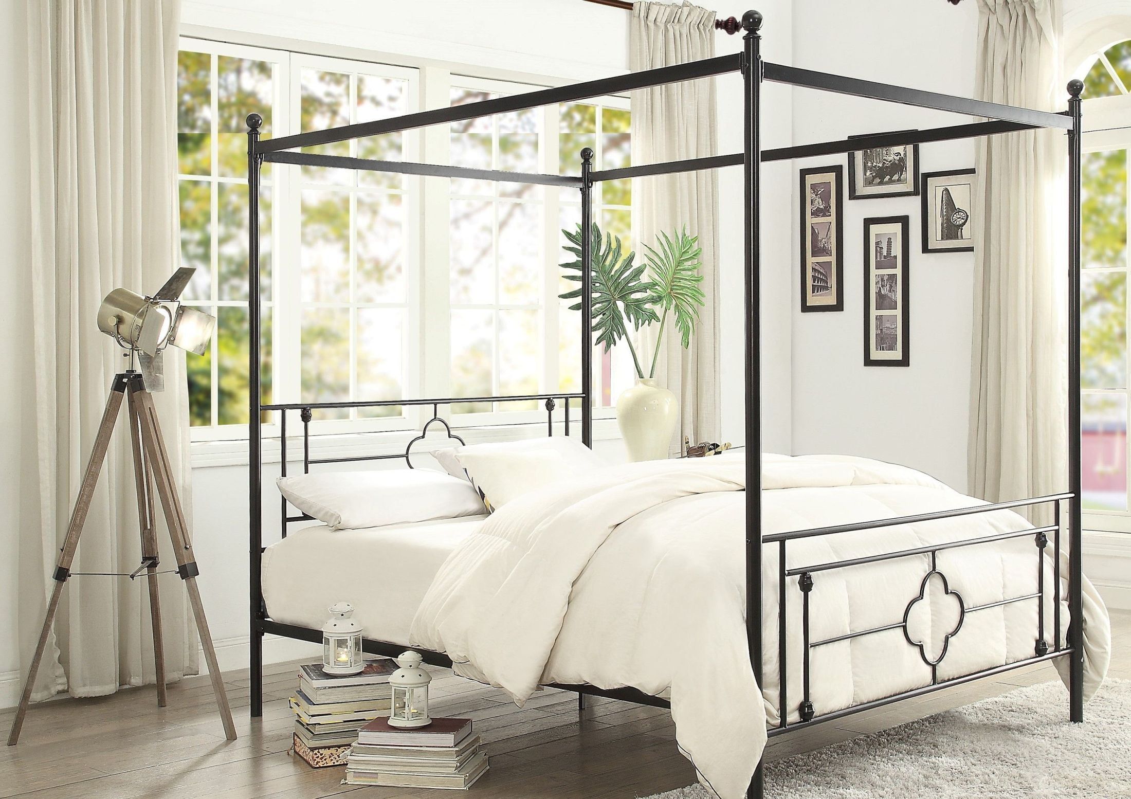 Hosta Black Queen Metal Canopy Bed by Homelegance 1StopBedrooms